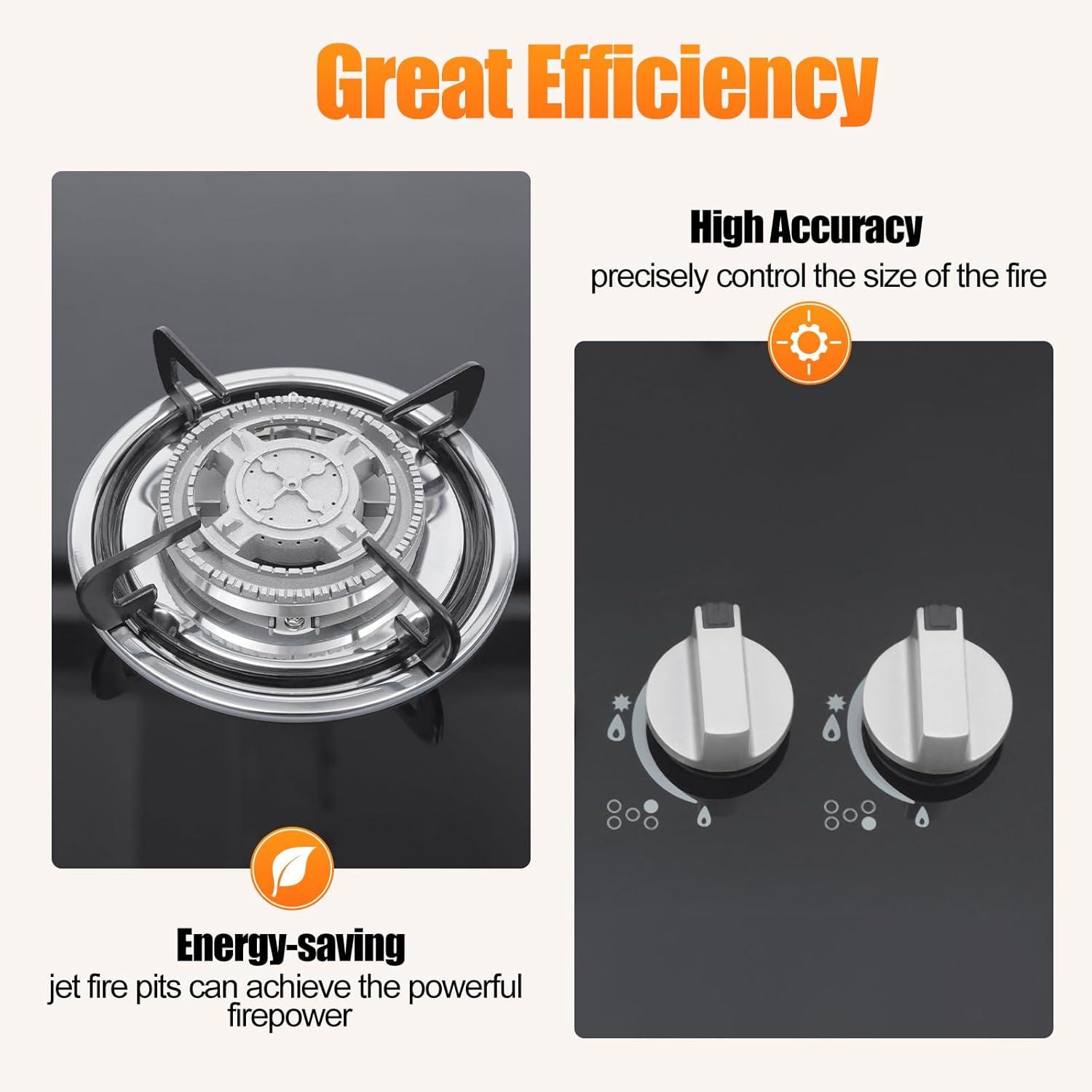 30"  Gas Stove Cooktop, 5 Burners Built-in Tempered Glass LPG/NG Stove with Flameout Protection for Kitchen Black