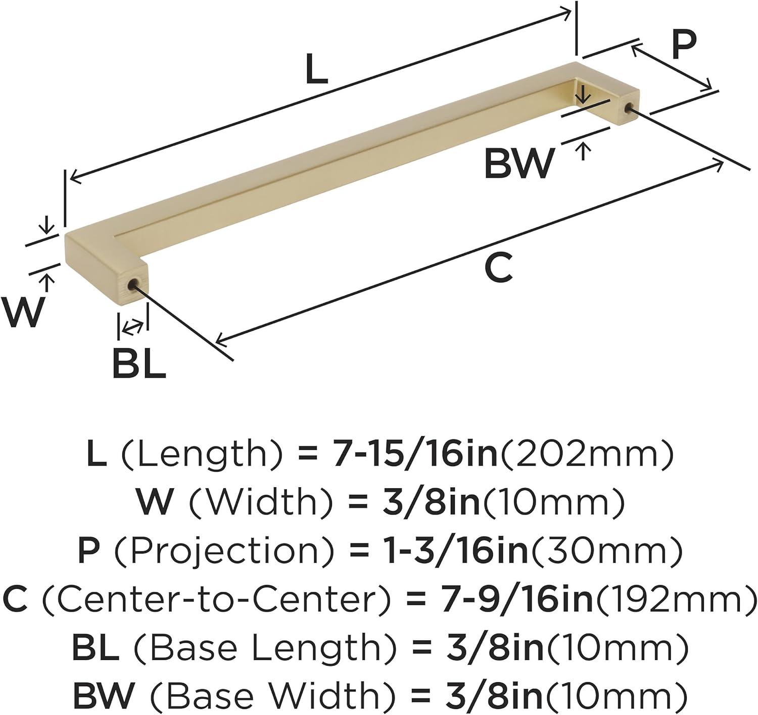 Monument 7-9/16 inch (192mm) Center-to-Center Polished Nickel Cabinet Pull