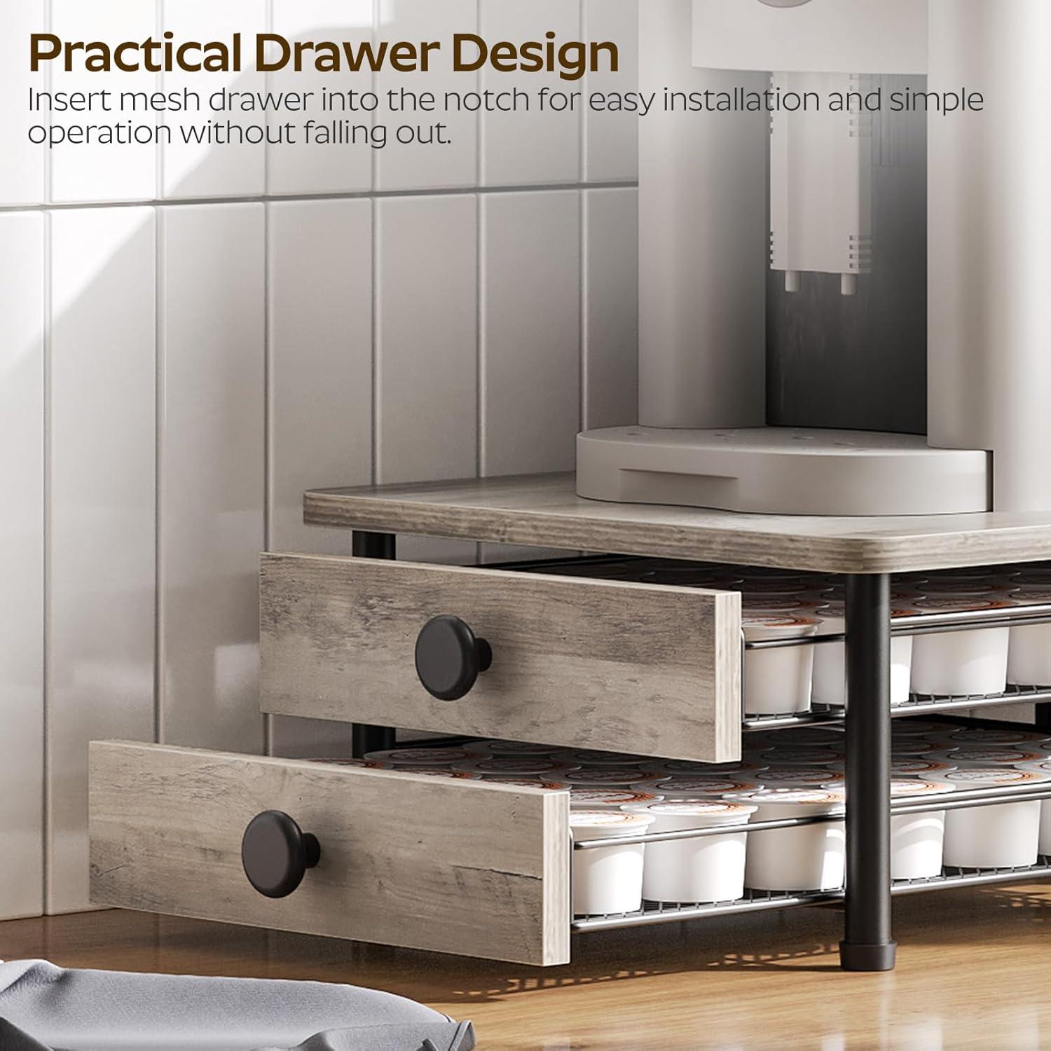 Coffee Pod Drawer Holder, 70 Capacity Coffee Capsule Storage Organizer, 2-Tier Coffee Pod Drawer for K Cup, for Home Kitchen, Greige KH28BG