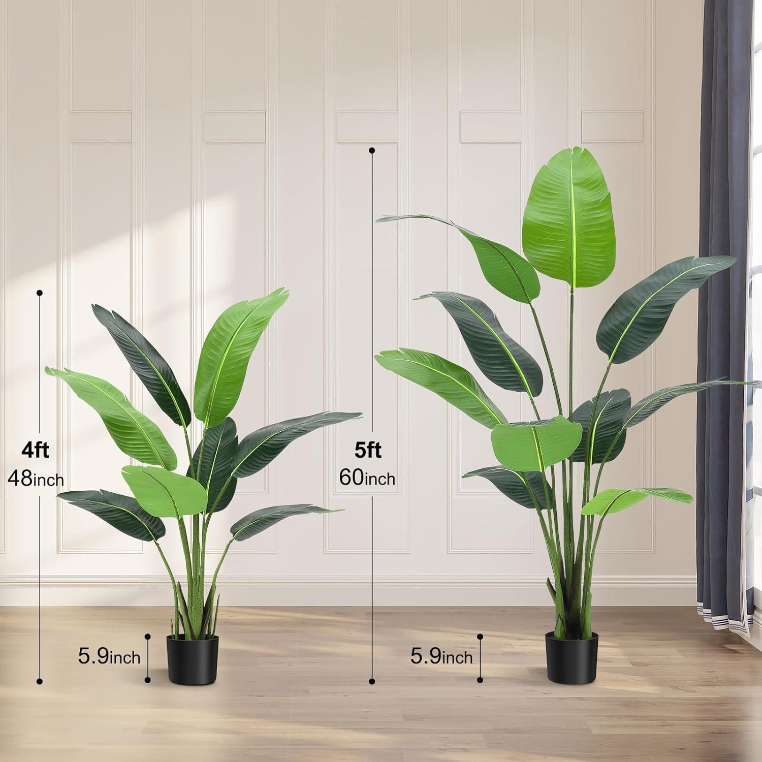 5ft Green Artificial Bird of Paradise Plant in Black Plastic Pot