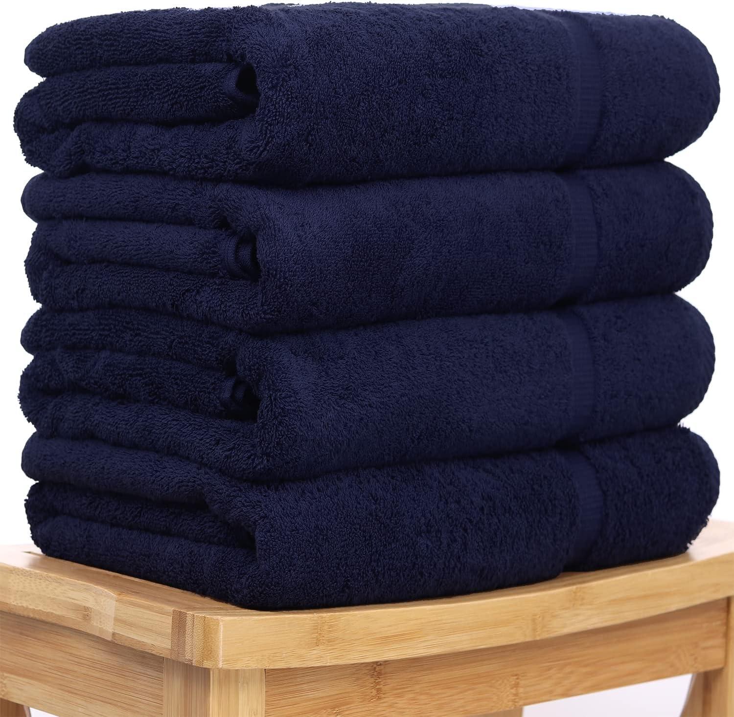 Luxury Hotel & Spa Ultra Soft Hand Towels 100% Turkish Cotton - Navy - Set of 4