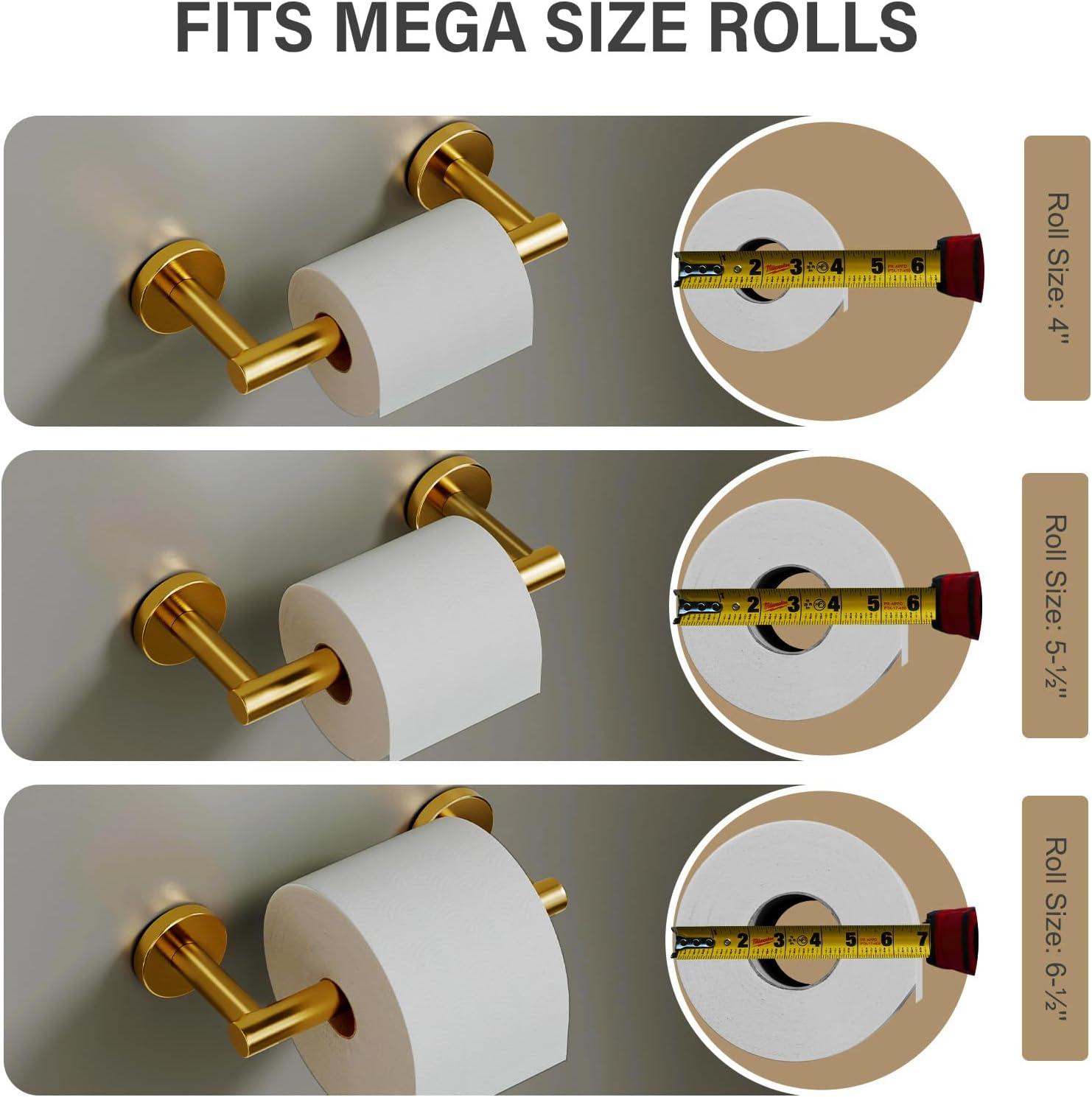 MOGFCT Toilet Paper Holder Brushed Gold Wall Mounted, Double Post Pivoting Toilet Paper Holder SUS 304 Stainless Steel Bathroom