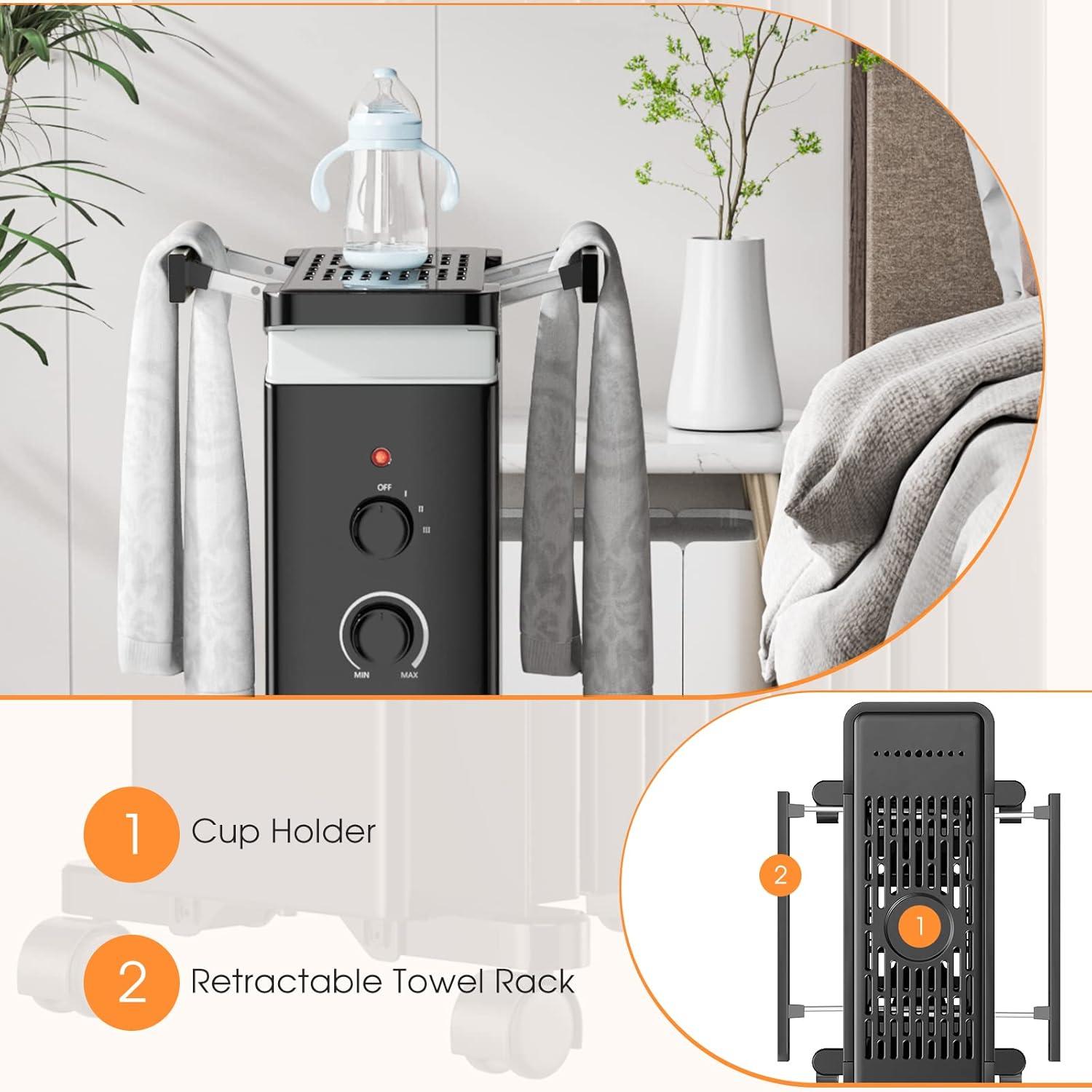 Costway 1500W Oil Filled Radiator Heater Electric Space Heater w/ Humidifier White\Black