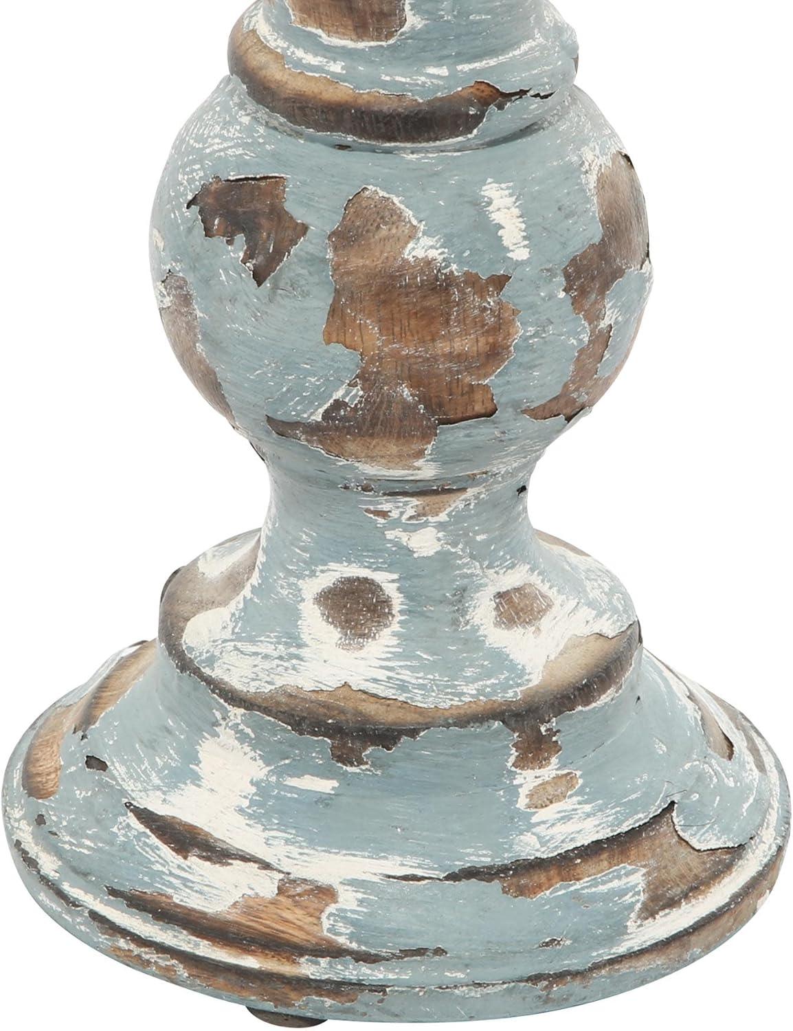 DecMode 3 Candle Light Blue Wood Candle Holder, Set of 3