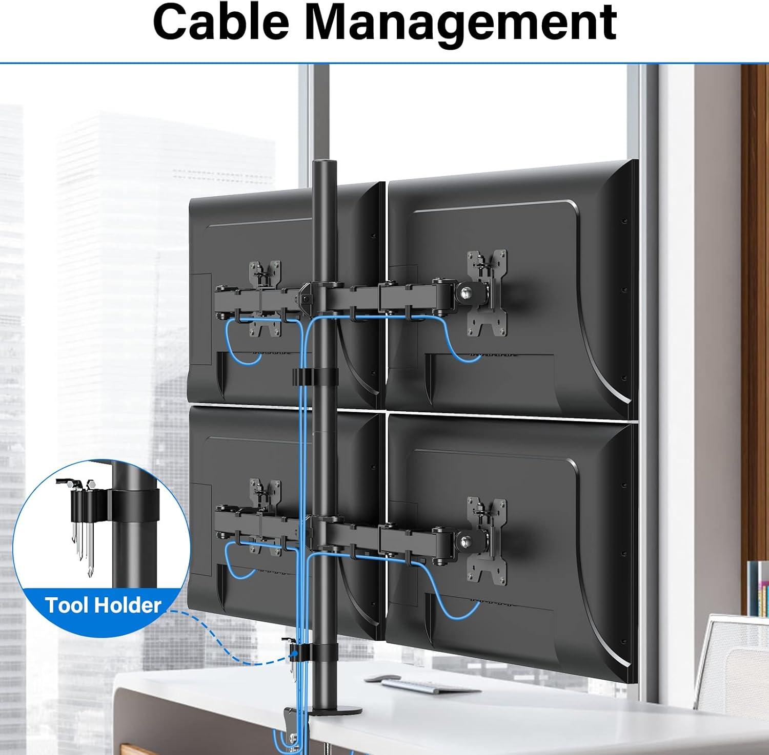 Black Quad Monitor Desk Mount for 13 to 32 Inch Screens