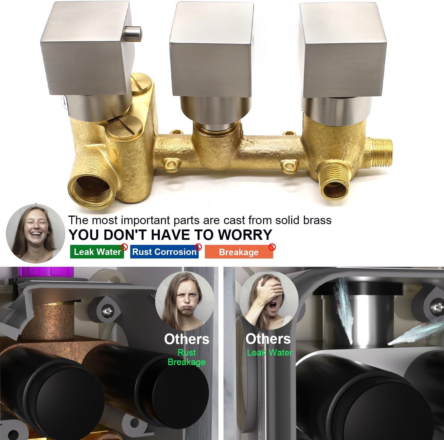 GRANDJOY 16 inch Complete Dual Shower Head System, Celling Mounted Shower Faucet Set with Hand Shower Head, Rough in-Valve, 6 Massage Body Jets - Matte Black