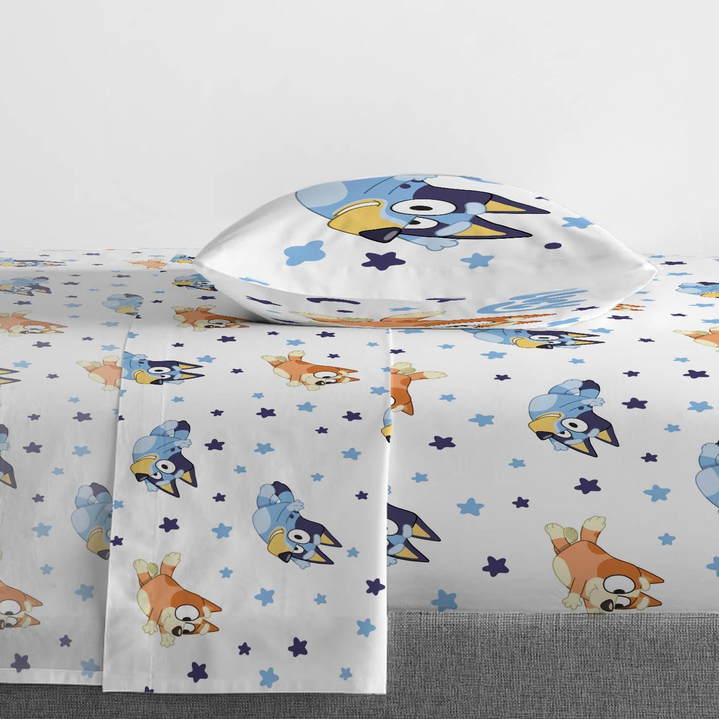 BBC Bluey Sisters Sleepy Time 5 Piece Twin Size Kids Bed Set with Shams