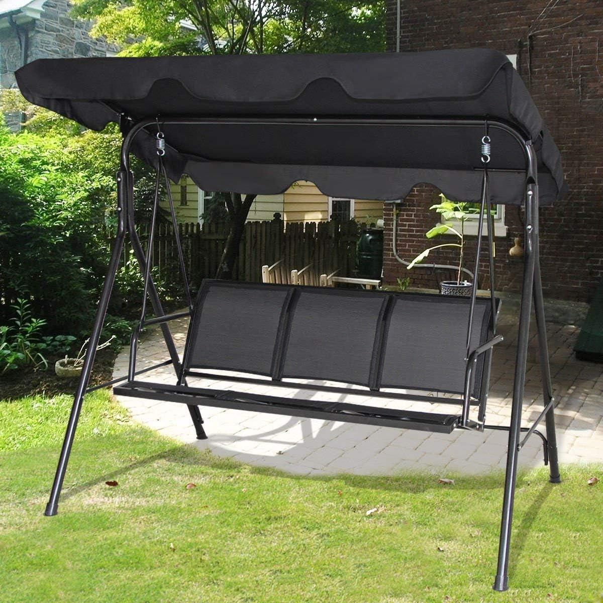 Costway Outdoor Patio Swing Canopy 3 Person Canopy Swing Chair Patio Hammock Black