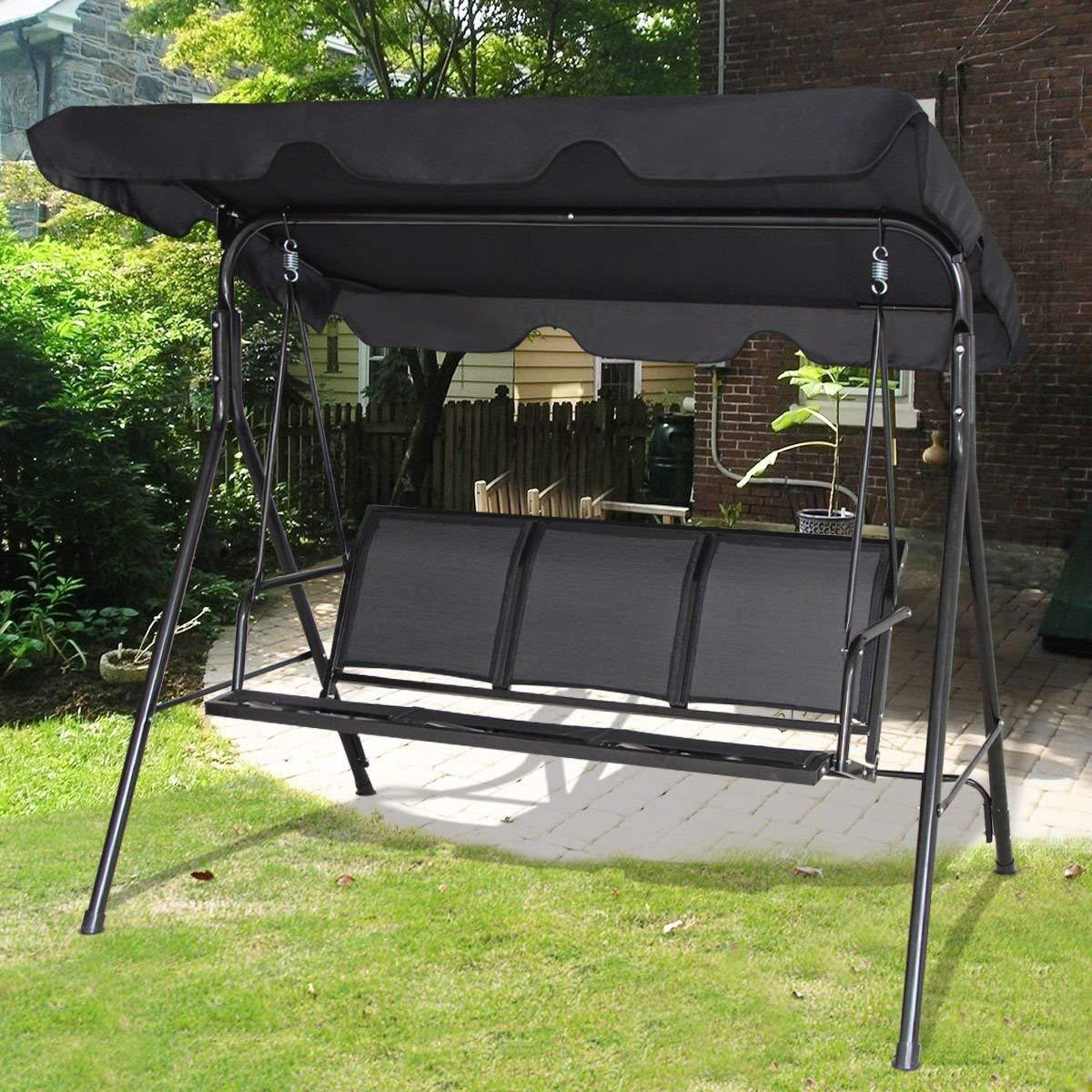 Costway Outdoor Patio Swing Canopy 3 Person Canopy Swing Chair Patio Hammock Black