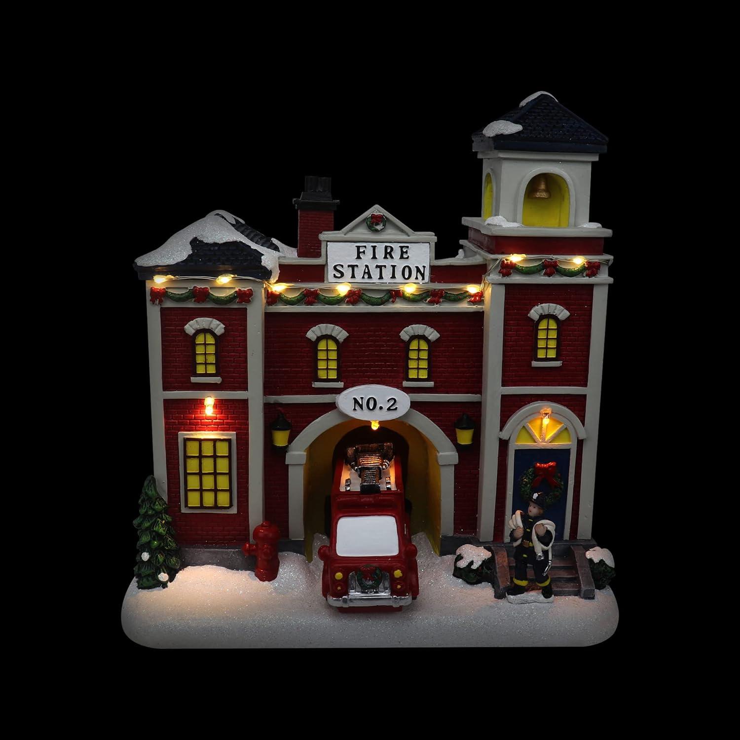 Christmas Village Animated Fire Station Pre-lit Musical Snow Village Collectible Building Perfect Addition to Your Christmas Indoor Decorations & Holiday Displays (Moving Truck)