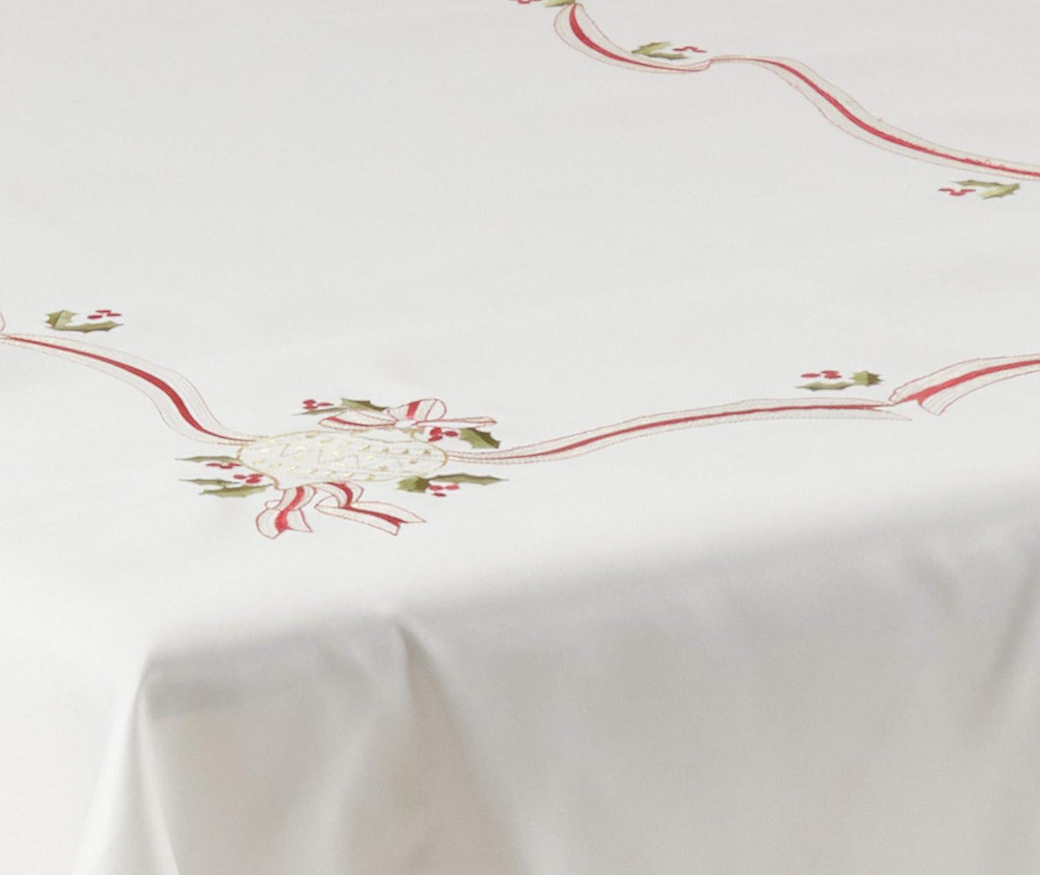 Saro Lifestyle Embroidered Tablecloth With Christmas Motifs