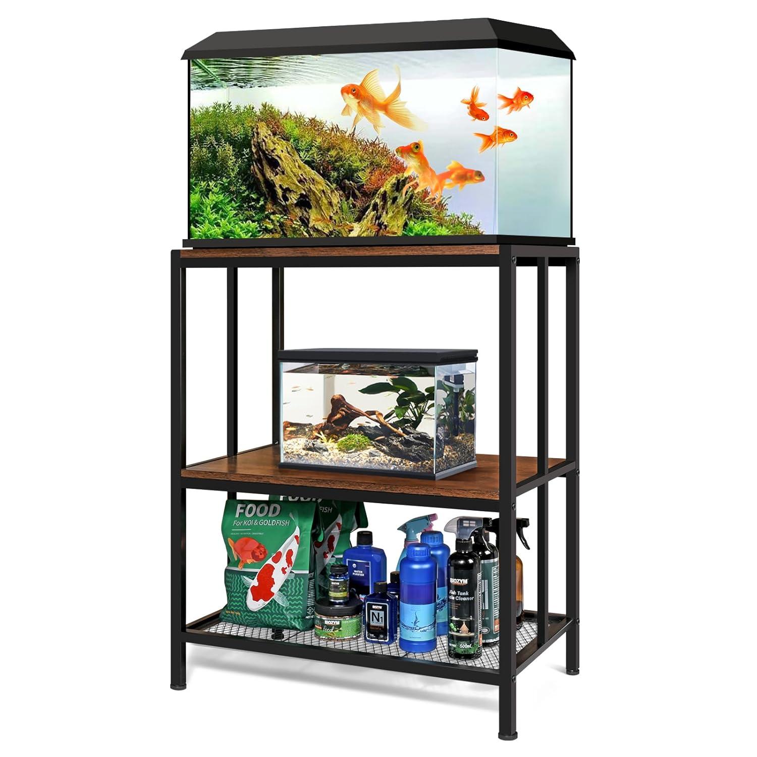 Tucker Murphy Pet™ 20 Gallon Fish Tank Stand, Upgraded Height Aquarium Stand Table With 2 Tiers Storage Shelf, Metal Reptile Breeder Turtle Terrarium Stand Rack, Black