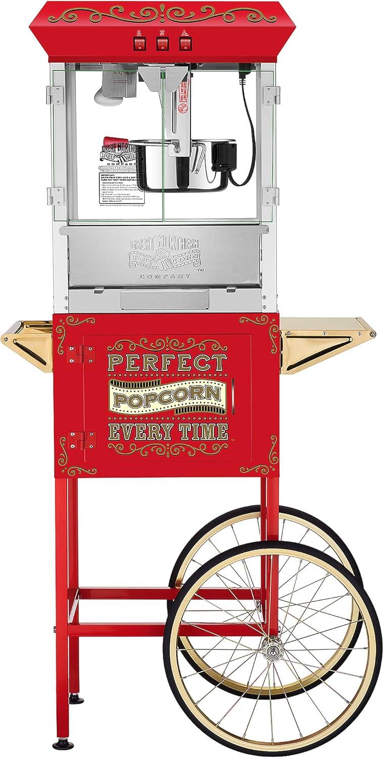 Great Northern 10 oz. Perfect Popper Popcorn Machine with Cart - Red