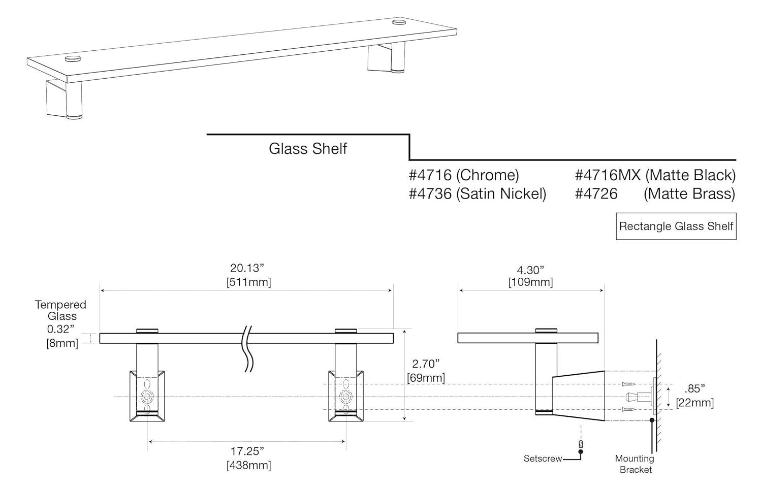 Bleu Wall Mount Rectangle Tempered Glass Shelf | Floating Shelf