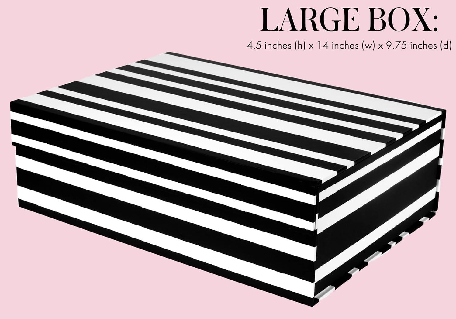 Kate Spade New York Decorative Storage Boxes with Lids, 3 Pack Sturdy Organizer Storage Bins, Includes Small Medium Large Pink Nesting Boxes with Magnetic Closure, Dots and Stripes