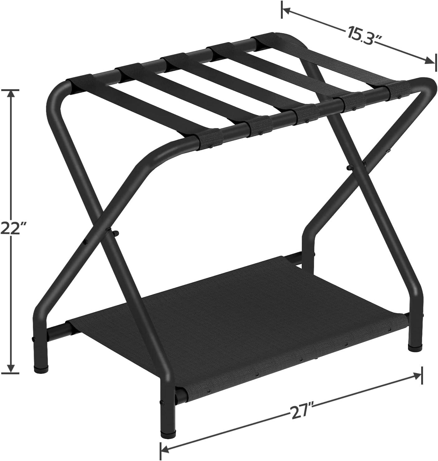 BINO Luggage Rack, Pack Of 2, Folding Suitcase Stand With Fabric Storage Shelf For Guest Room, Bedroom, Hotel, Holds Up To 100 Lb, 27 X 15.3 X 22 Inches, Space Saving