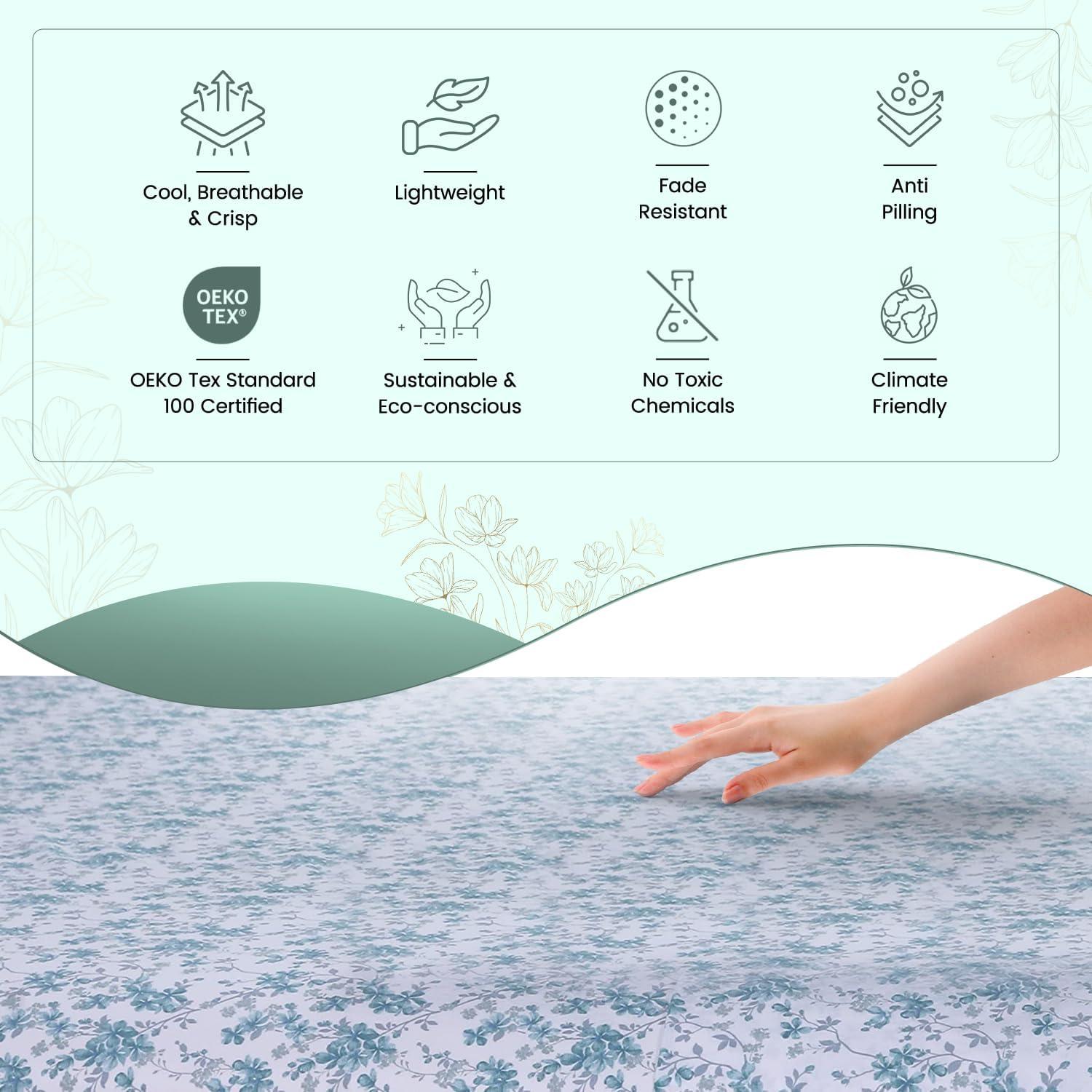 Feather & Stitch Softest 100% Cotton Sheets, 300 Thread Count Percale Weave Bedding, 16" Deep Pocket, Cooling Sheets, Breathable Bed Set, Hotel Premium Quality (Full, Blue Floral)