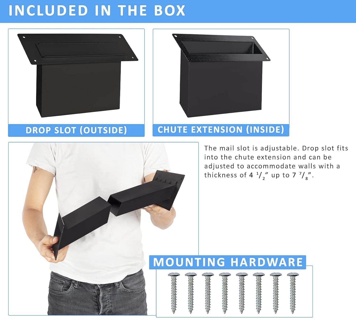 Black Steel Wall Mount Mail Slot with Lock