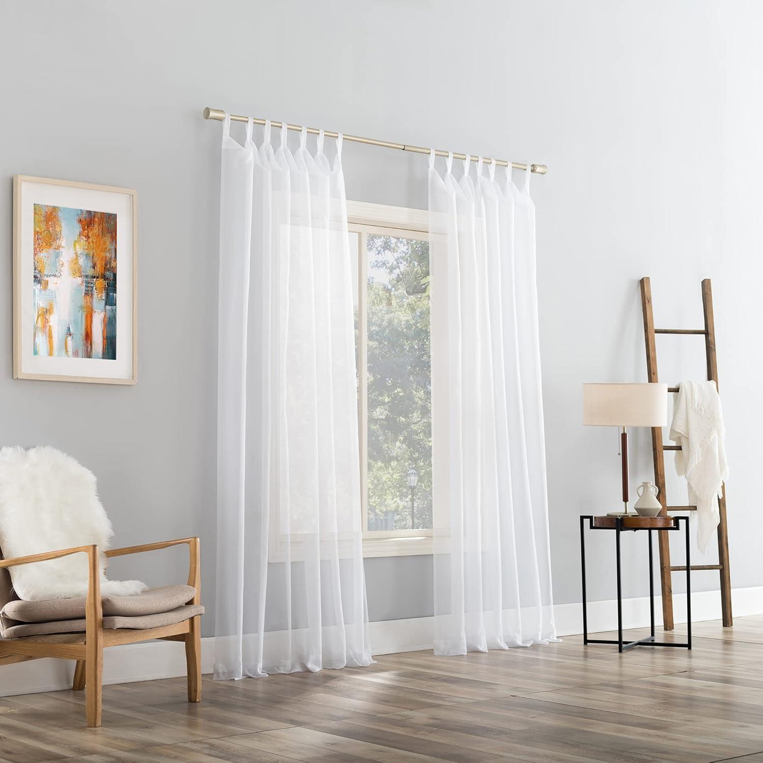 59"x95" No. 918 Sheer Emily Voile Tab Top Curtain Panel White: Sheer Curtain Panels, Machine Washable, Indoor Use