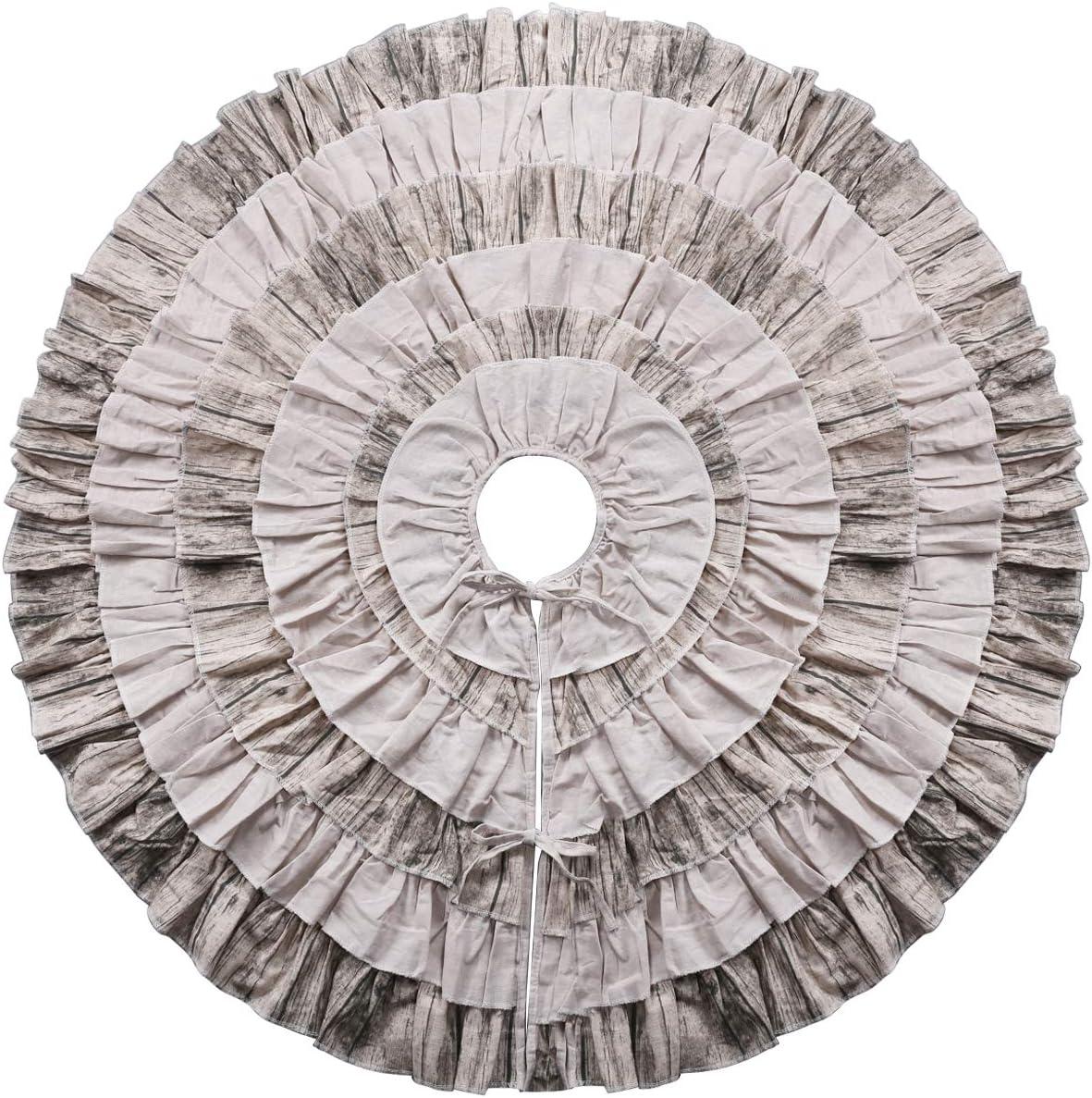 Rustic Burlap 6-Layer Ruffle Christmas Tree Skirt, 48 inches