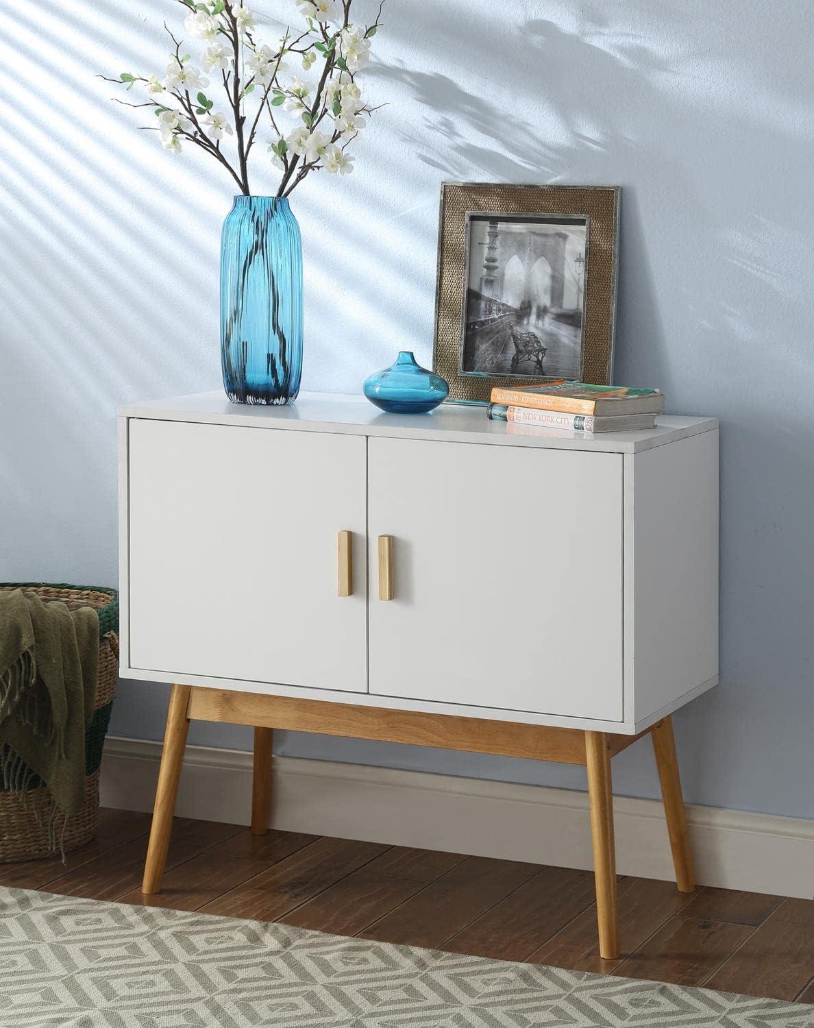 Convenience Concepts Oslo Storage Console with Cabinet and Shelves, White/Woodgrain