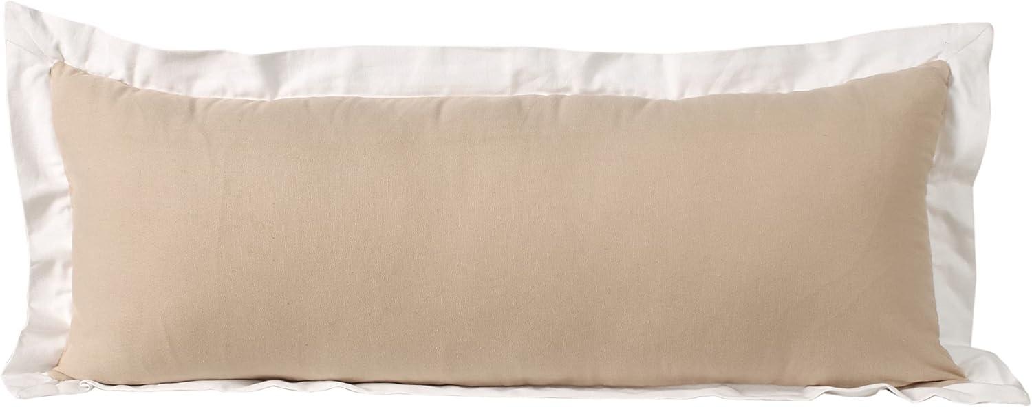 Hand-Woven Tan and White Organic Cotton Rectangular Pillow Cover