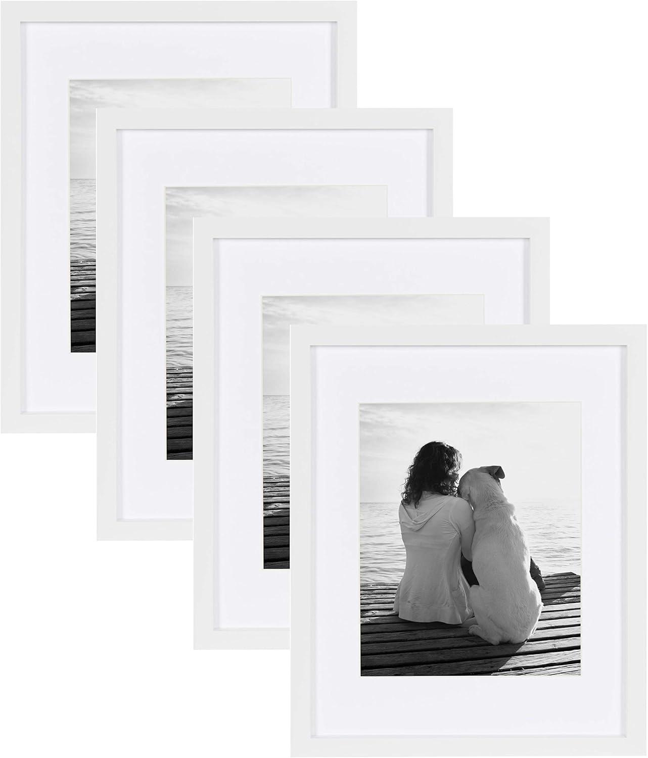 DesignOvation Gallery Rectangle Wood Wall Frame, 11x14 matted to 8x10, White