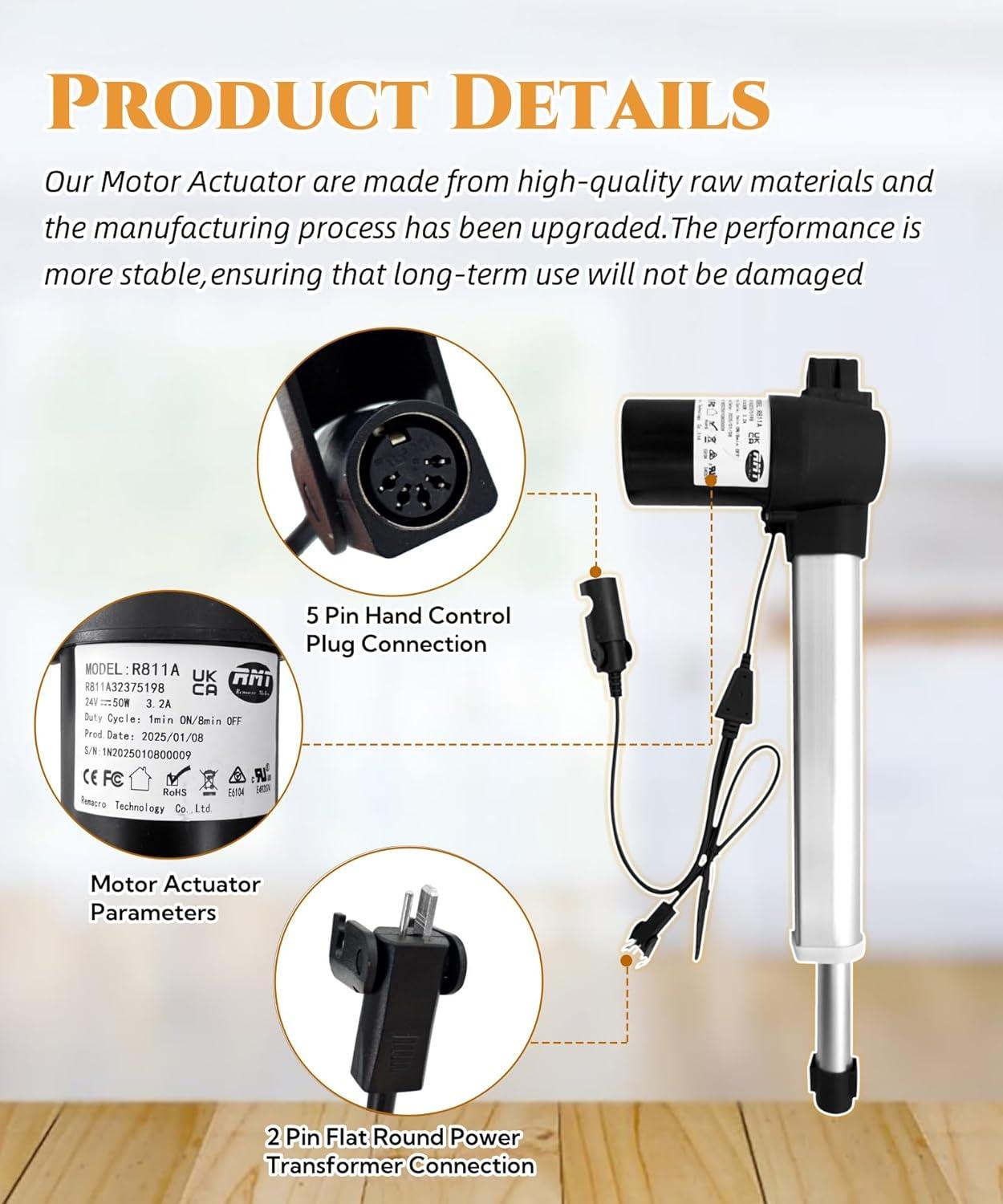 RMT R8112 Motor Linear Actuator for Power Recliner Lift Chair Electric Sofa