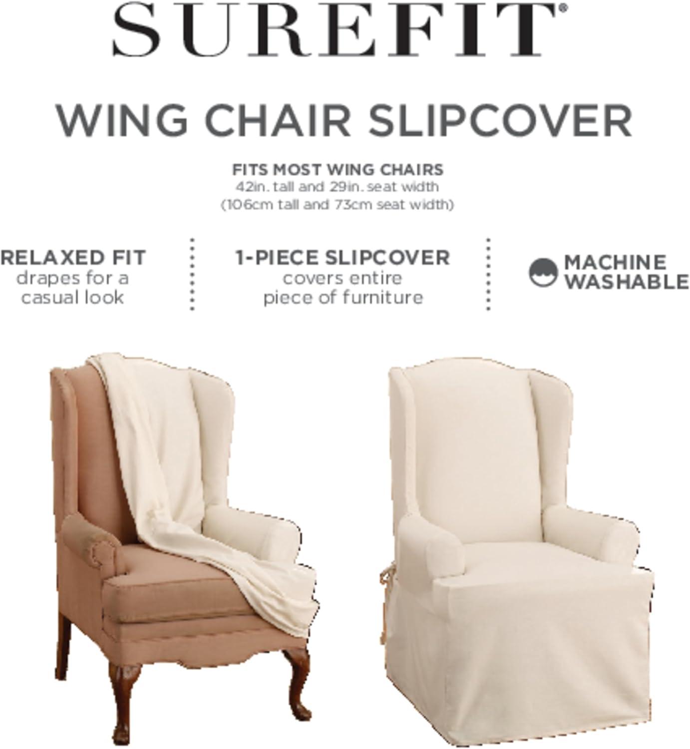 Duck Wing Chair Slipcover Tan - Sure Fit: Cotton Stretch Fit, Indoor Box Cushion Compatible, Machine Washable