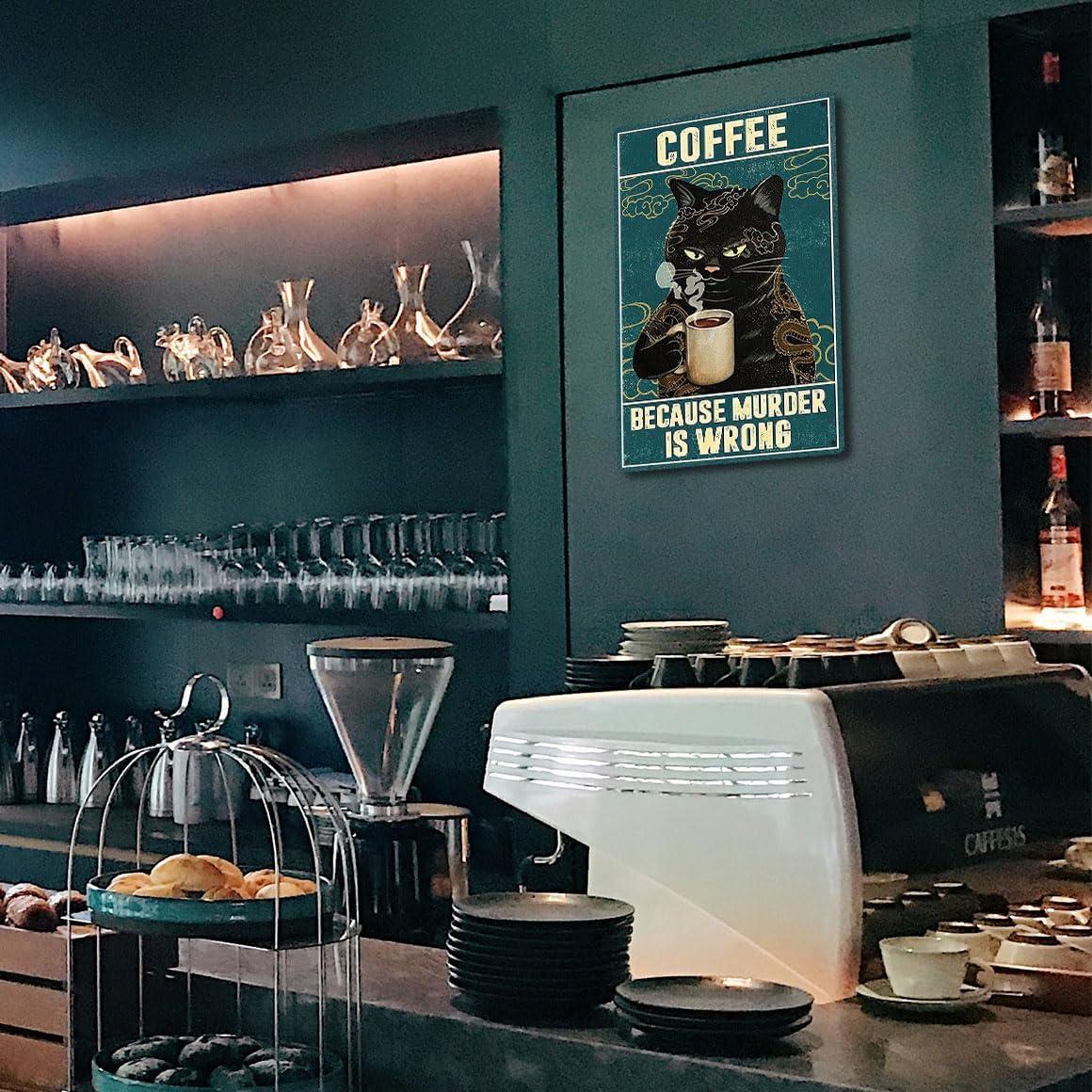 Vintage Metal Tin Sign Funny Sarcastic Party Wall Art Decor Signs Cat Metal Sign - Retro Coffee Theme, Funny Cat Lover Gifts, Suitable for Home & Office Decor, 8x12 Inch