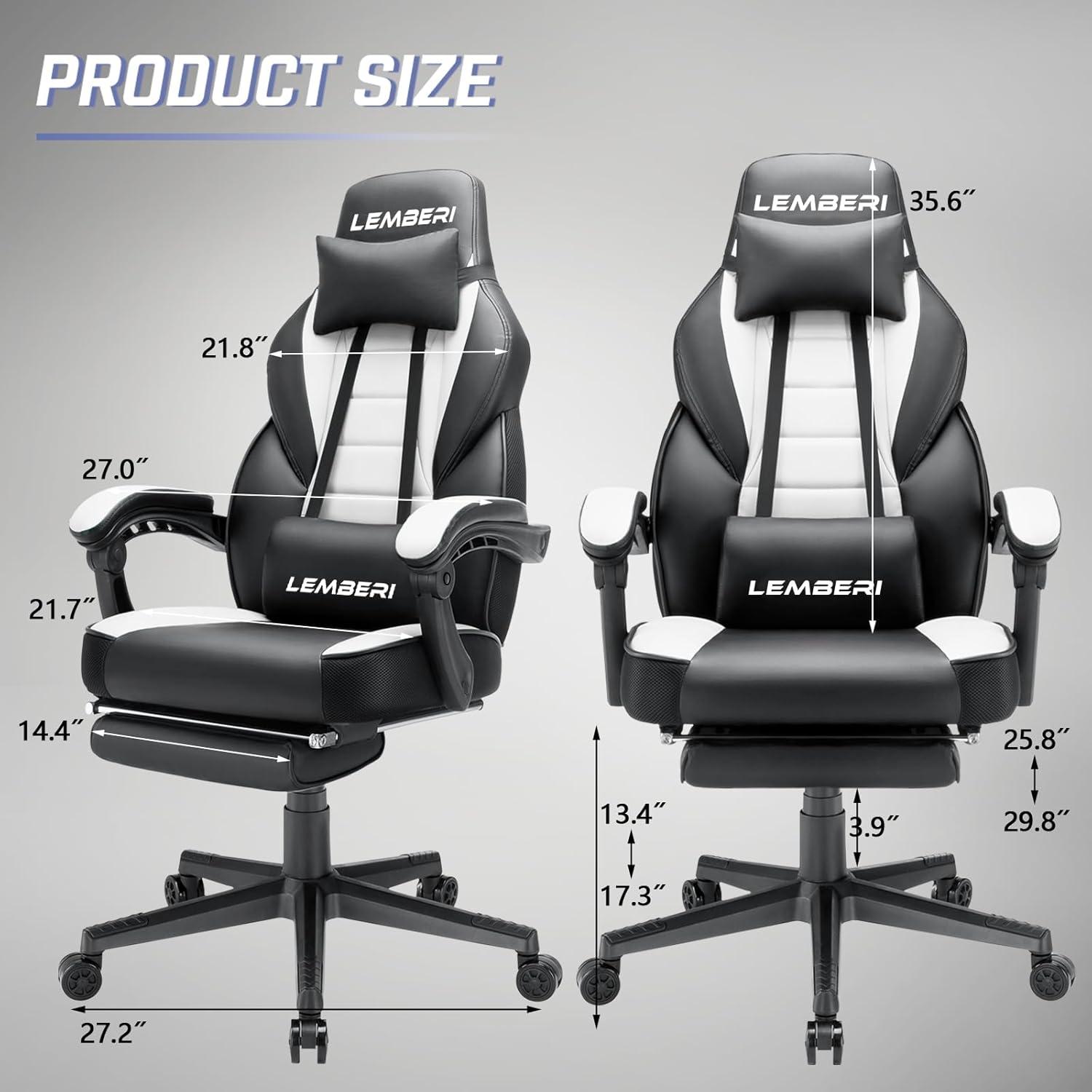 LEMBERI Gaming Chairs with Footrest,Ergonomic Video Game Chairs for Adults,Big and Tall Gaming Chair 400lb Weight Capacity, Racing Style Gaming Computer Gamer Chair with Headrest and Lumbar Support