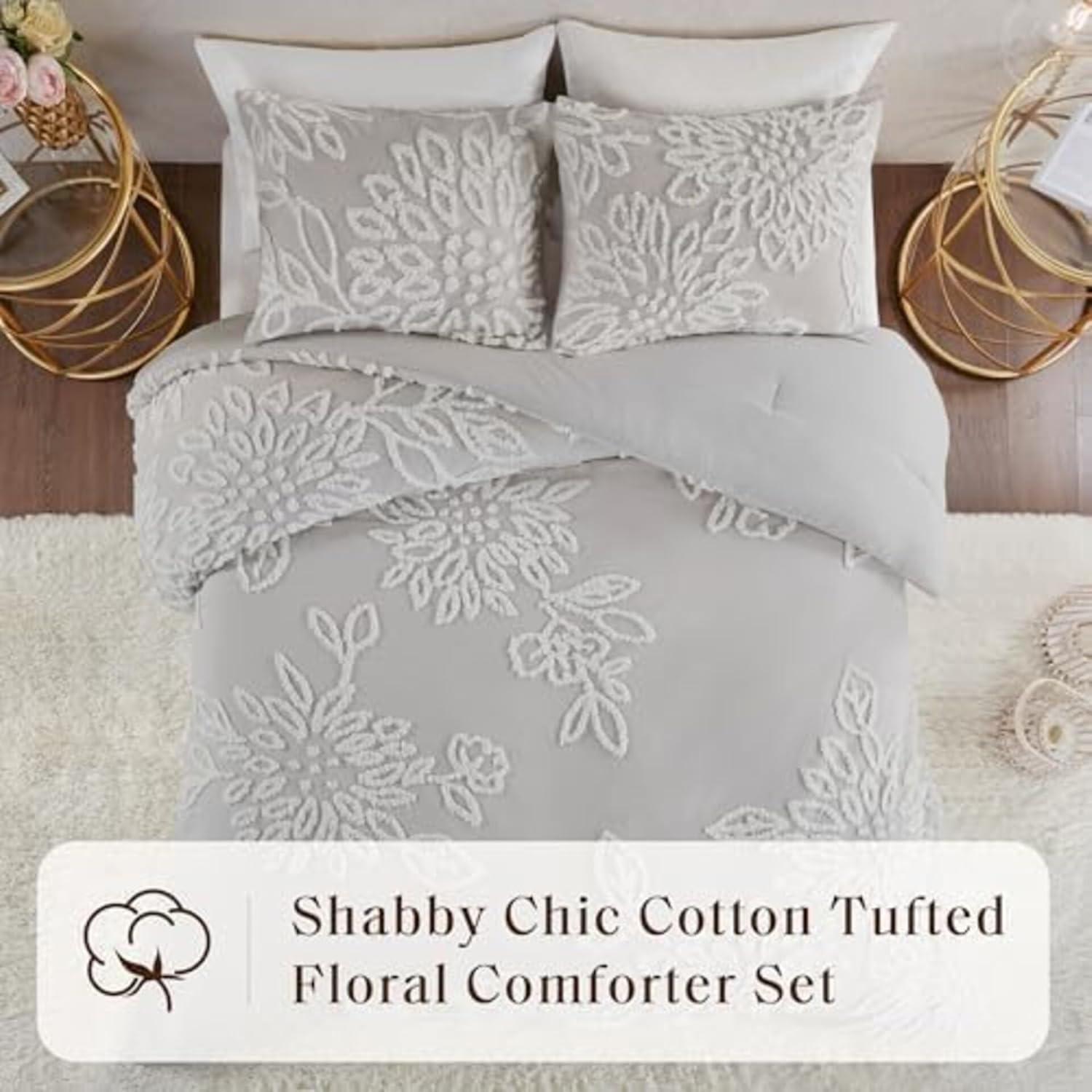 3pc King/California King Danica Tufted Chenille Floral Comforter Set Gray/White - Madison Park