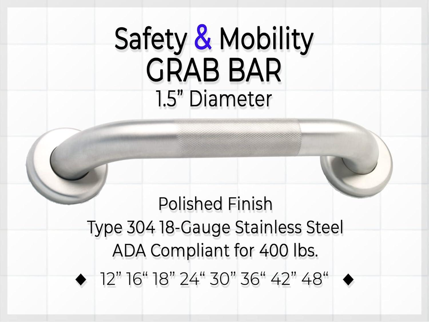 1.5" Dia Bathroom Safety Grab Bar - ADA Handrail Shower Toilet Home/304 Stainless Steel/Knurled/ 16"