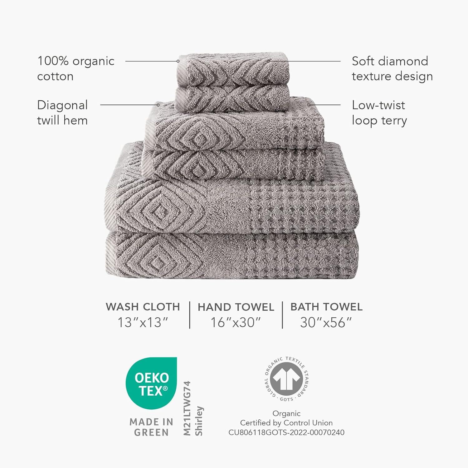 Texere 100% Organic Cotton Diamond Jacquard 700 GSM Luxury Bath Towel Sets - Ultra Soft and Absorbent Hotel and Spa Quality (Diamond, Cathedral Gray, 2 Bath & 2 Hand Towels)