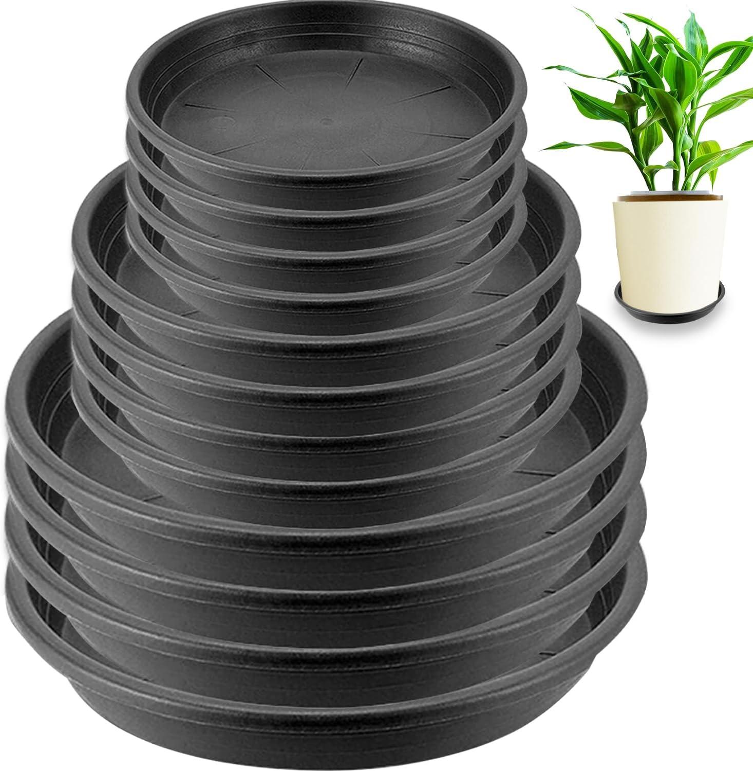 Tripumer 12Pack Plant Saucers 6inch/8inch/10inch Black Plant Saucers Plastic Planter Trays Round Trays Heavy Duty Drip Trays Perfect for Indoor and Outdoor Plants