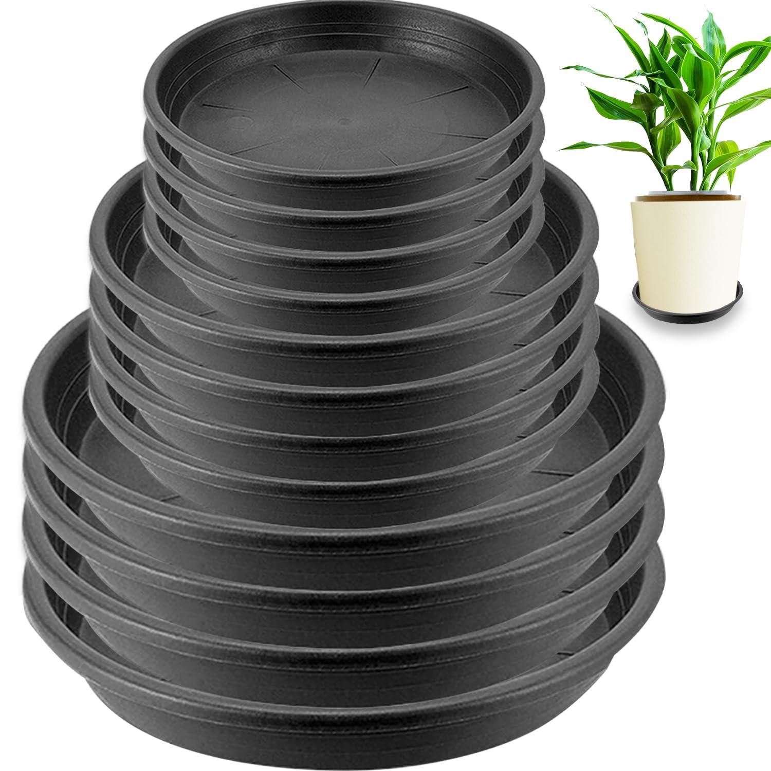 Tripumer 12Pack Plant Saucers 6inch/8inch/10inch Black Plant Saucers Plastic Planter Trays Round Trays Heavy Duty Drip Trays Perfect for Indoor and Outdoor Plants
