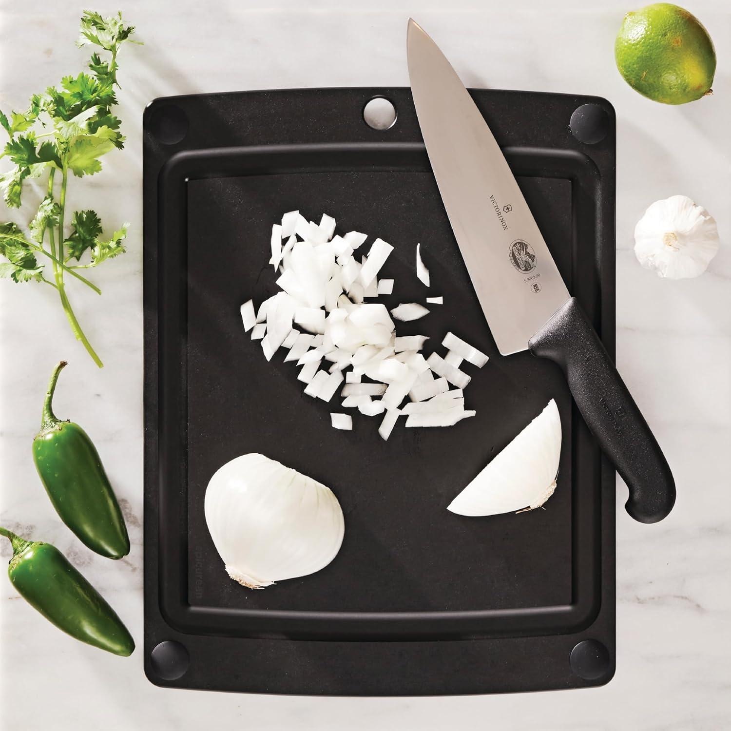 Slate and Black Rectangular Wood Cutting Board with Non-Slip Feet