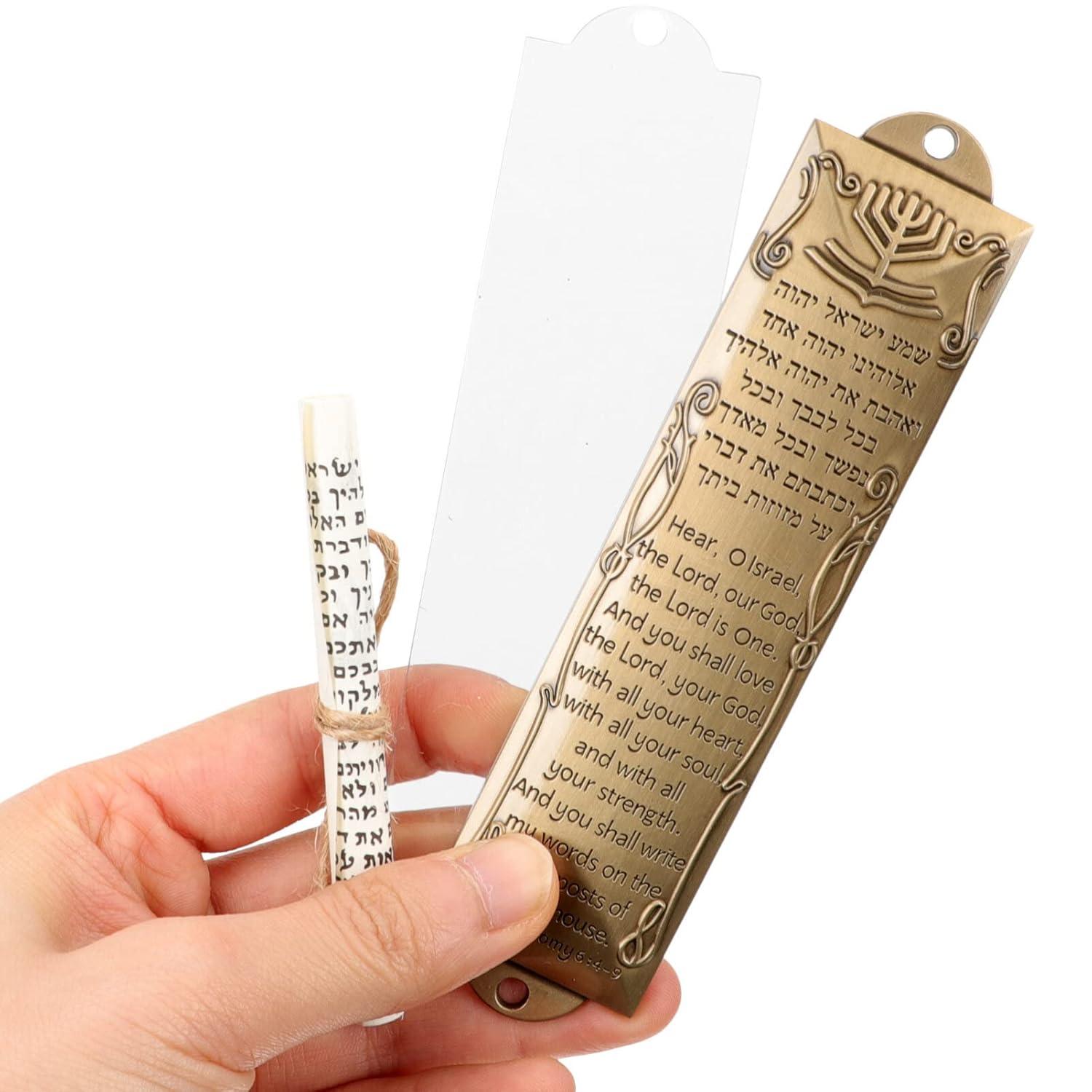 Vintage Metal Mezuzah Case with Hebrew Scroll Blessing