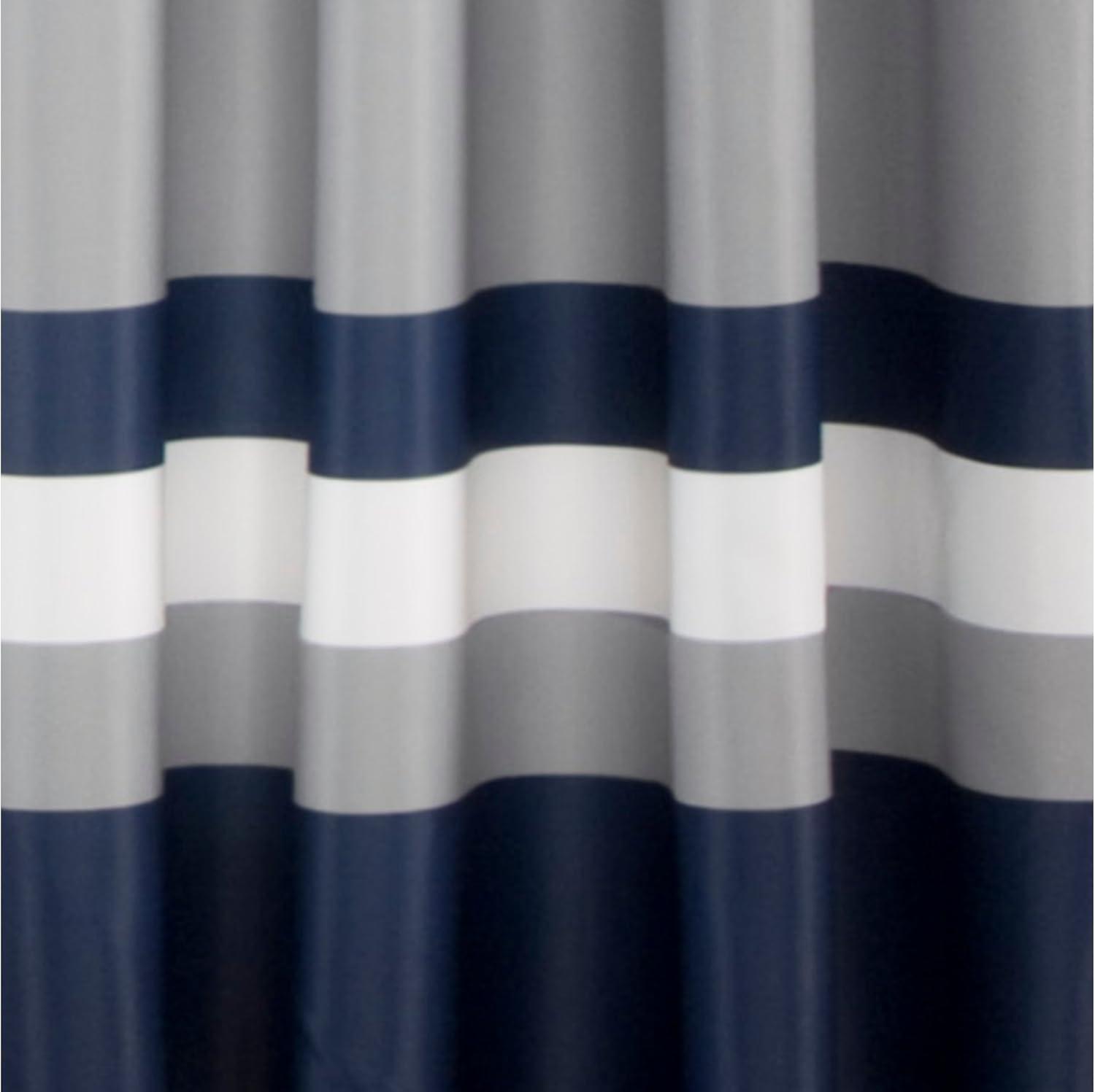 Navy and Gray Stripe Blackout Grommet Curtains, 52"W x 84"L