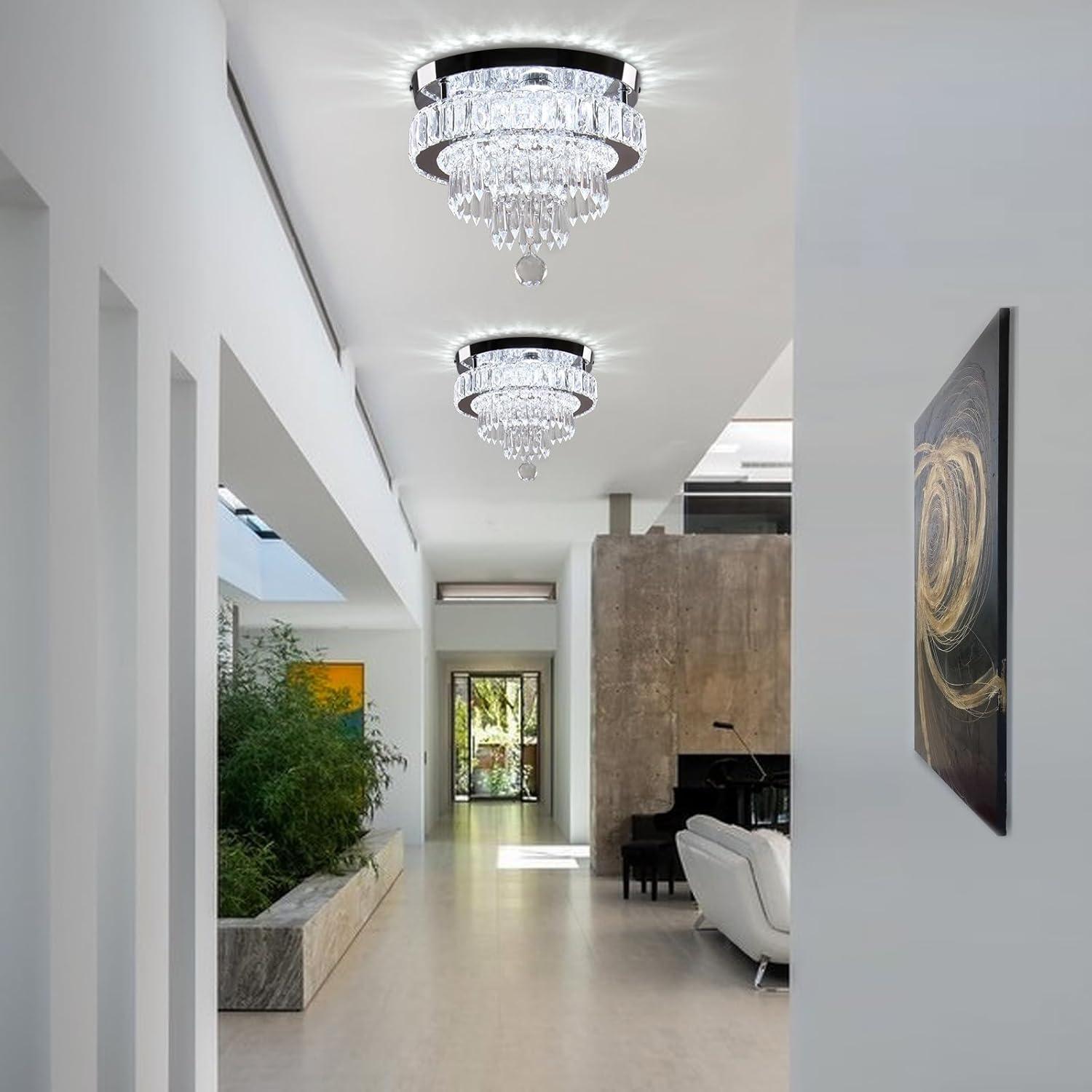 House of Hampton® House of Hampton® 11.8" Crystal Chandeliers Modern Crystal Ceiling Light LED Chandeliers Semi Flush Mount Chandelier Light for Bedrooms Dining Living Room Hallway (6500K Cool White Light)