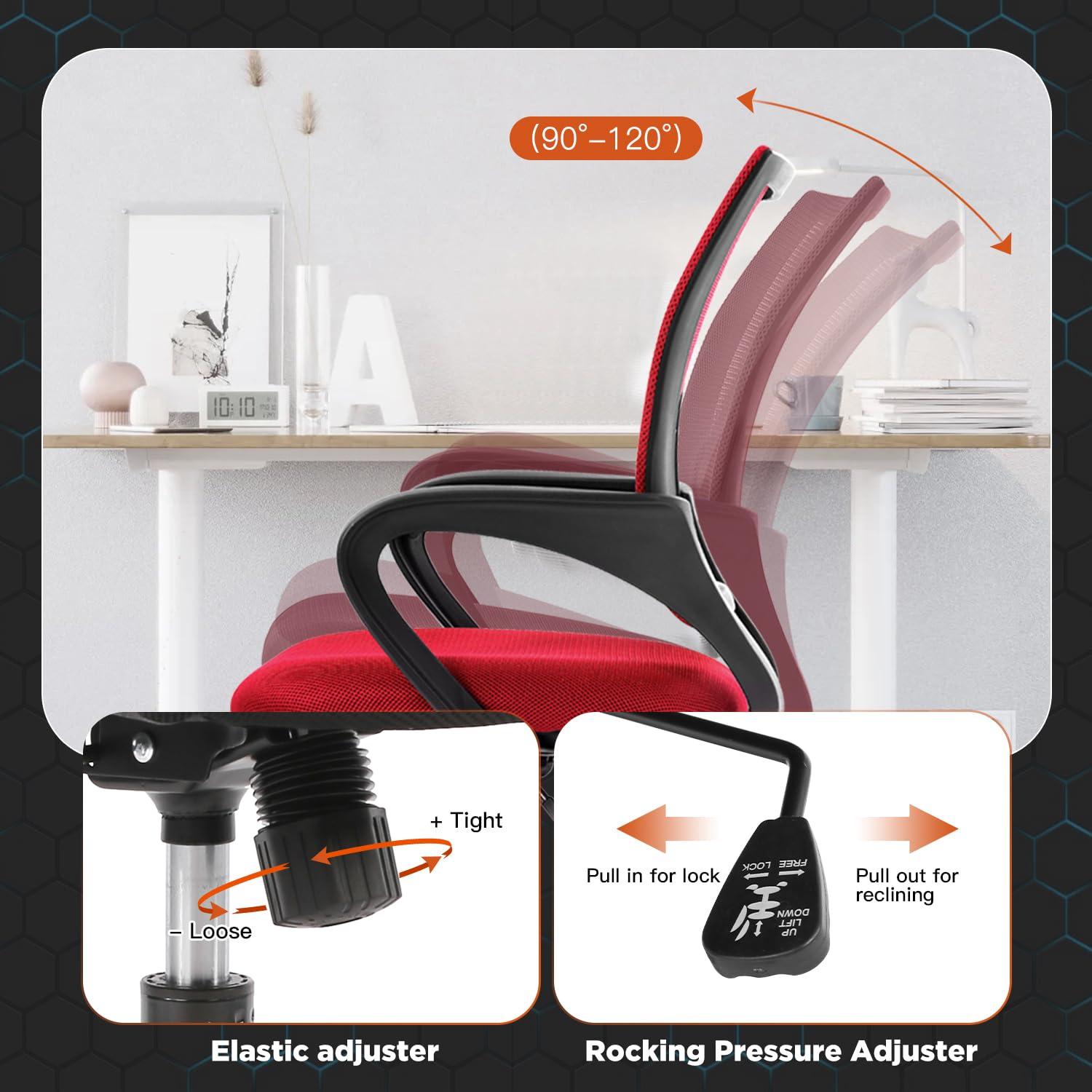 MarketLane Home Office Chair Ergonomic Desk Chair Mesh Computer Chair with Lumbar Support Armrest Executive Rolling Swivel Adjustable Mid Back Task Chair for Women Adults(Red)