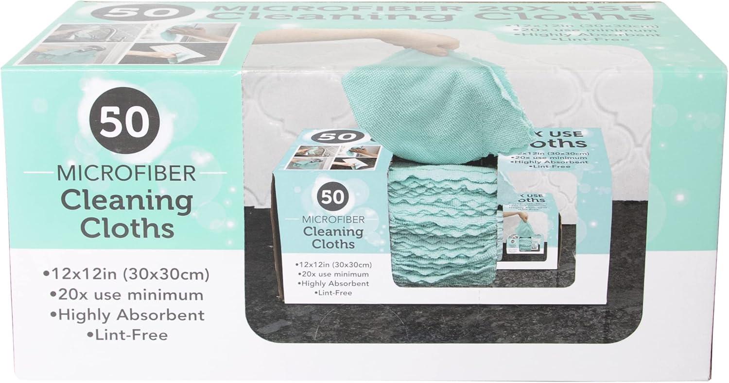 Mint Microfiber 12x12 Inch Cleaning Cloths 50-Pack