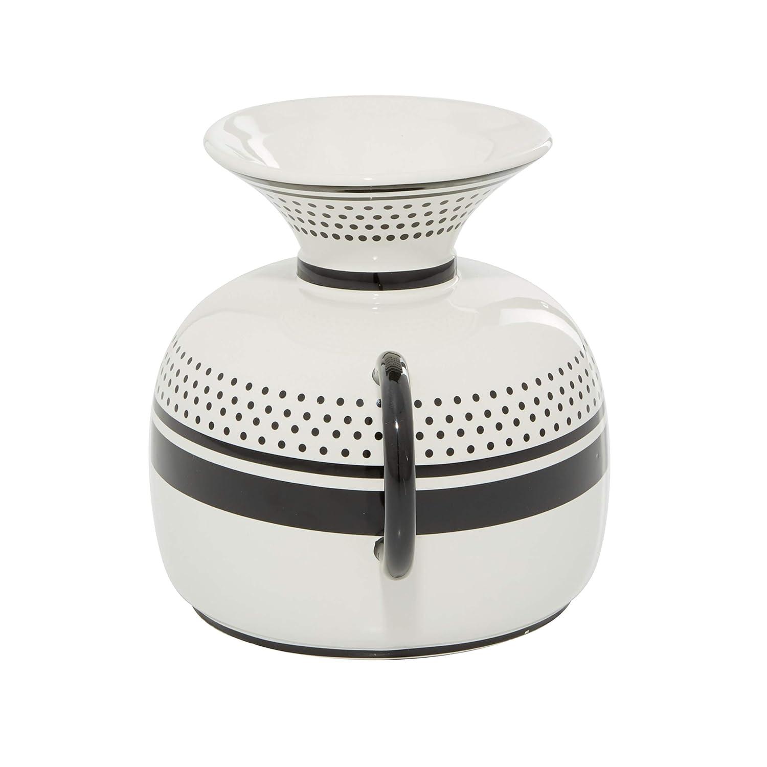 DecMode 8"W, 7"H Dolomite Eclectic Vase, White, 1 - Piece