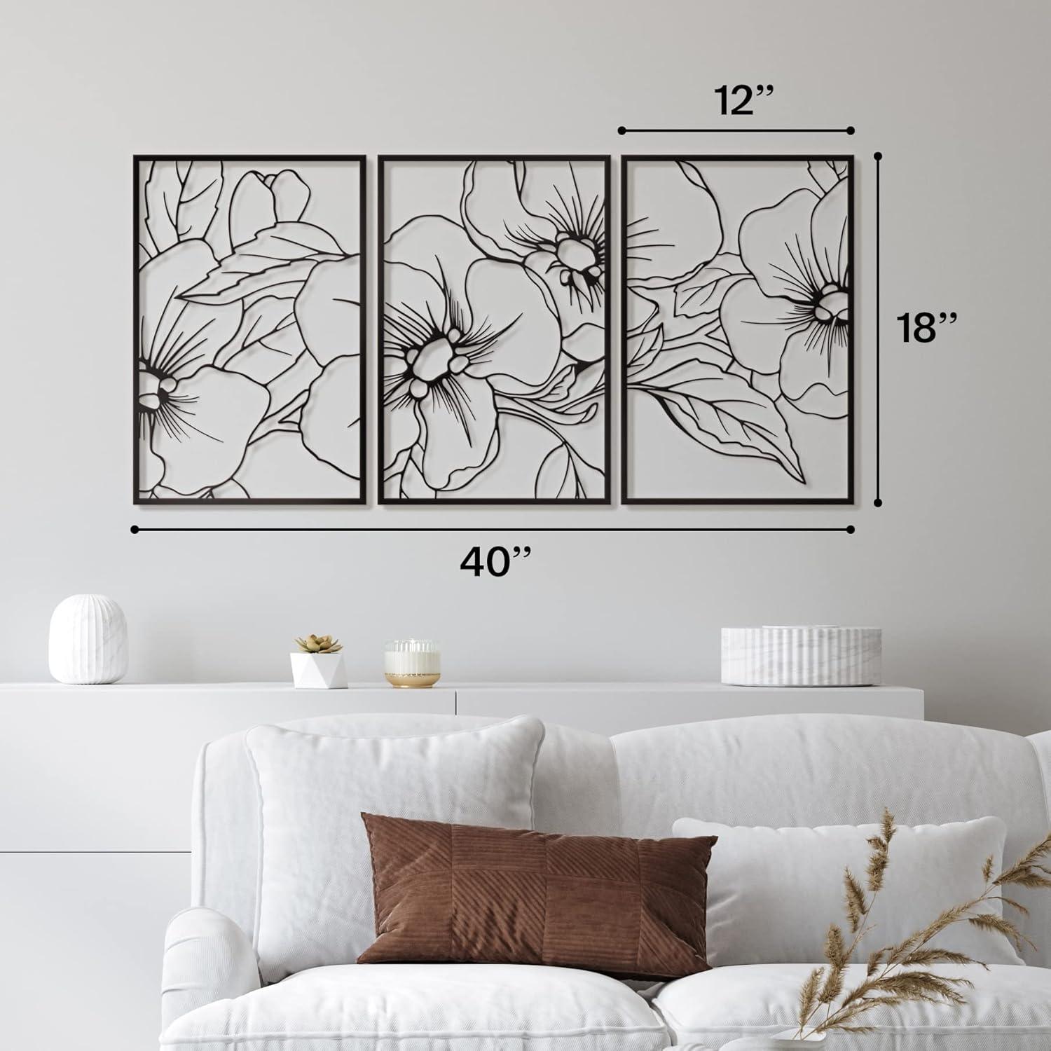 Black Metal Floral Abstract Wall Art Set of 3