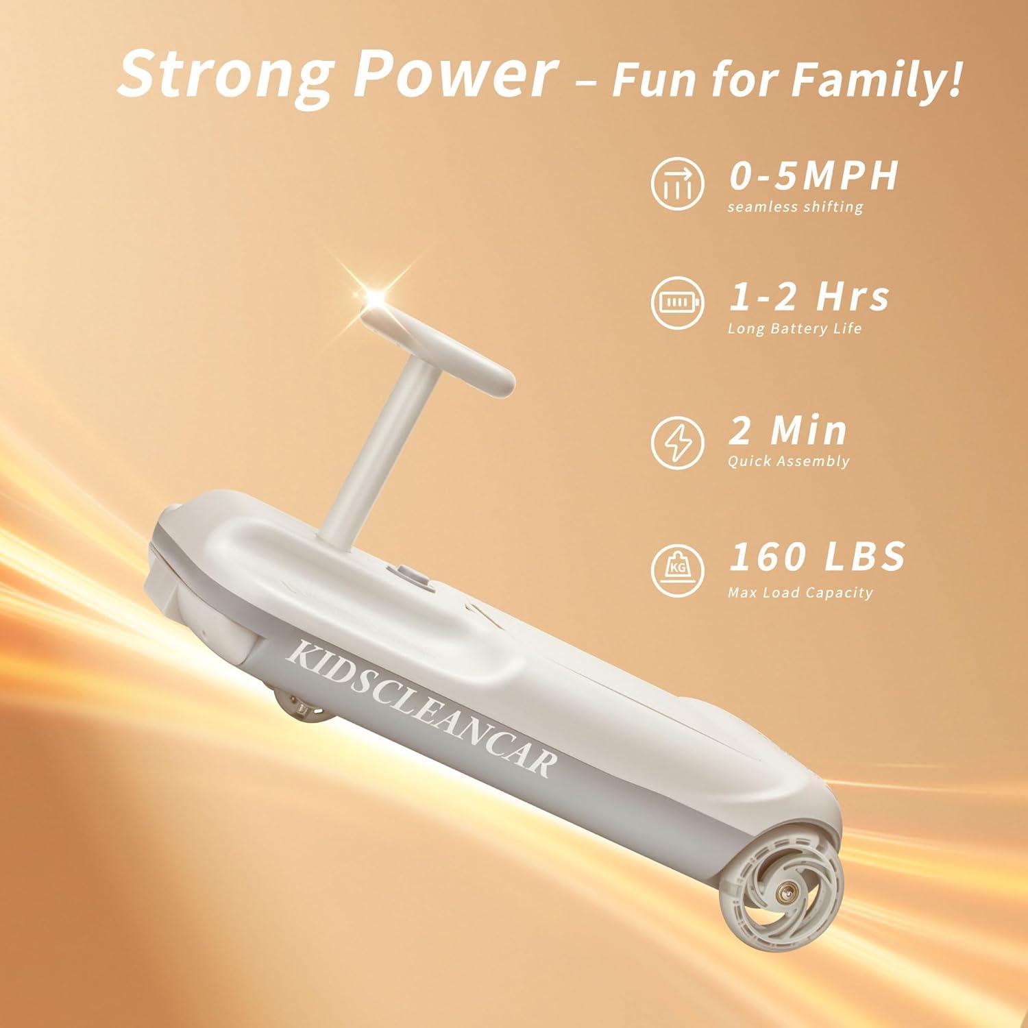 12V Ride-On Car with Cleaning Fun, 3 in 1 Gokart, Soft-Start, 5-Speed Adjustable, Detachable mop, Rechargeable Battery, 160lbs Capacity, Indoor & Outdoor for Kids Ages 3+ Gray