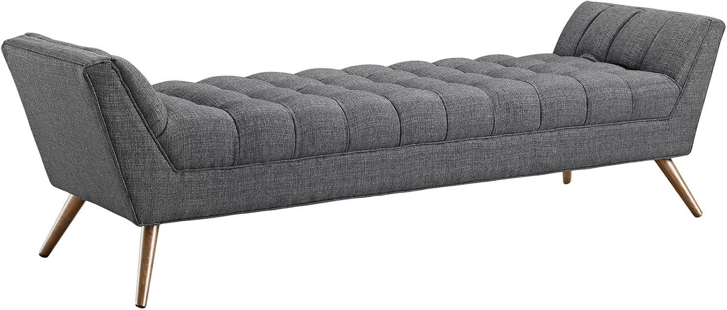 Elegant Gray Tufted Fabric Bench with Tapered Beech Wood Legs