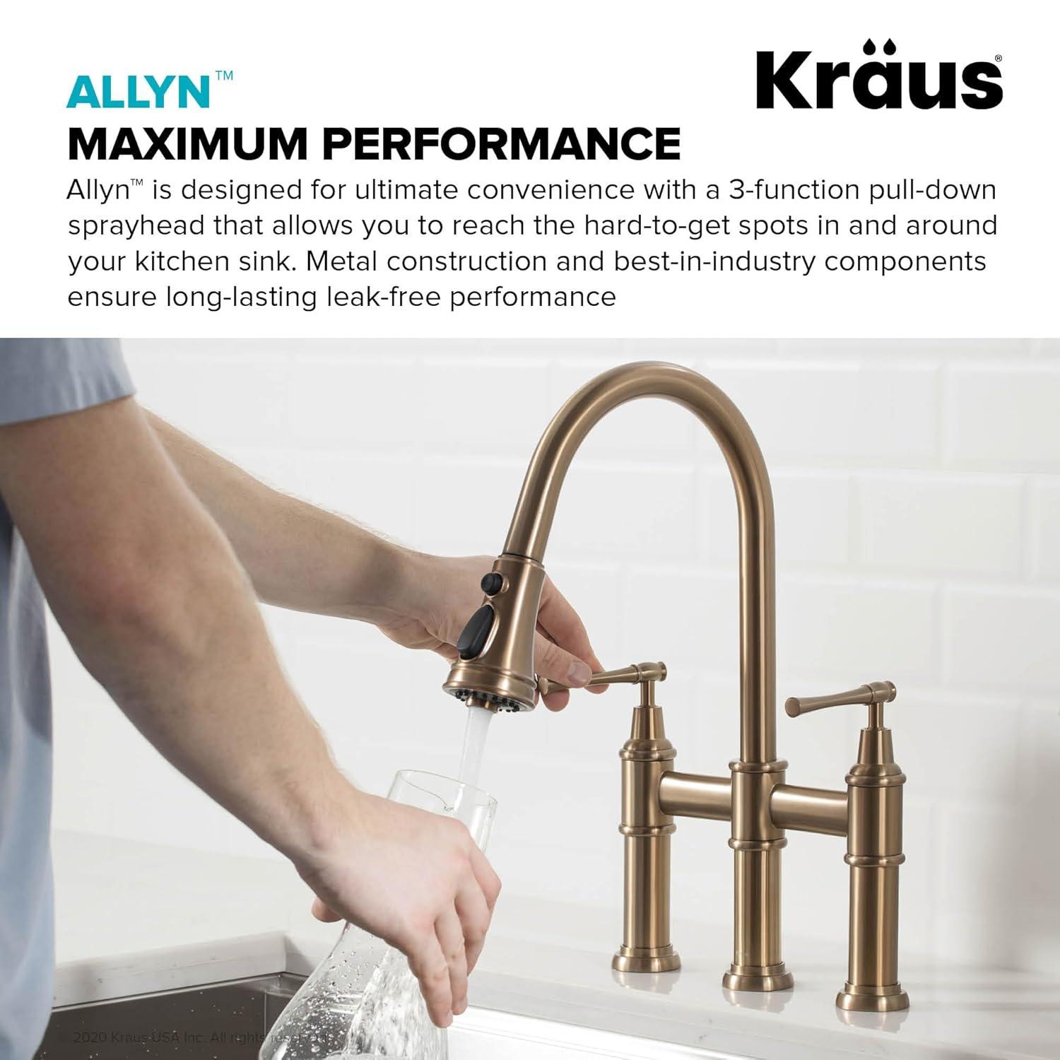 Kraus Allyn Transitional Bridge Kitchen Faucet and Water Filter Faucet Combo