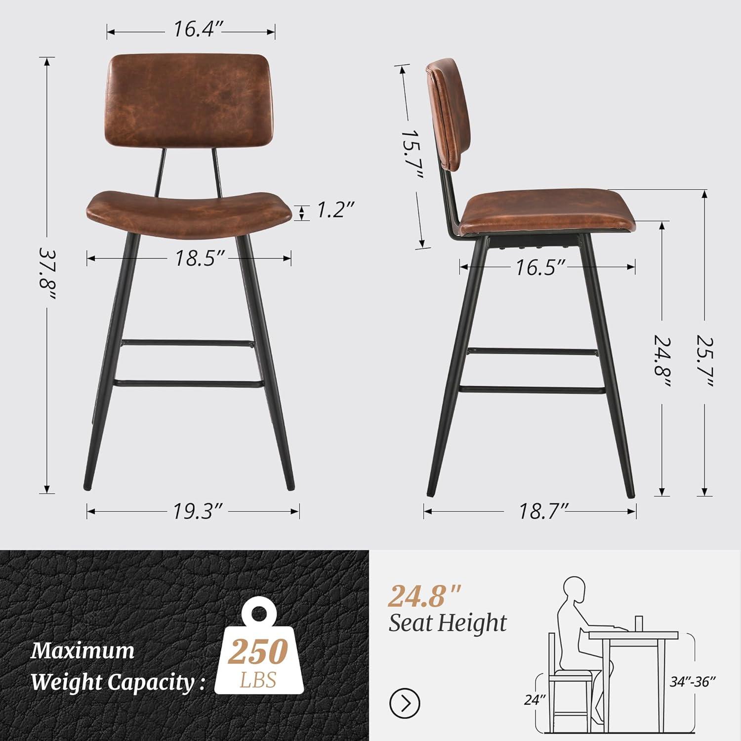 Red Brown Faux Leather and Metal Counter Height Bar Stools Set of 3