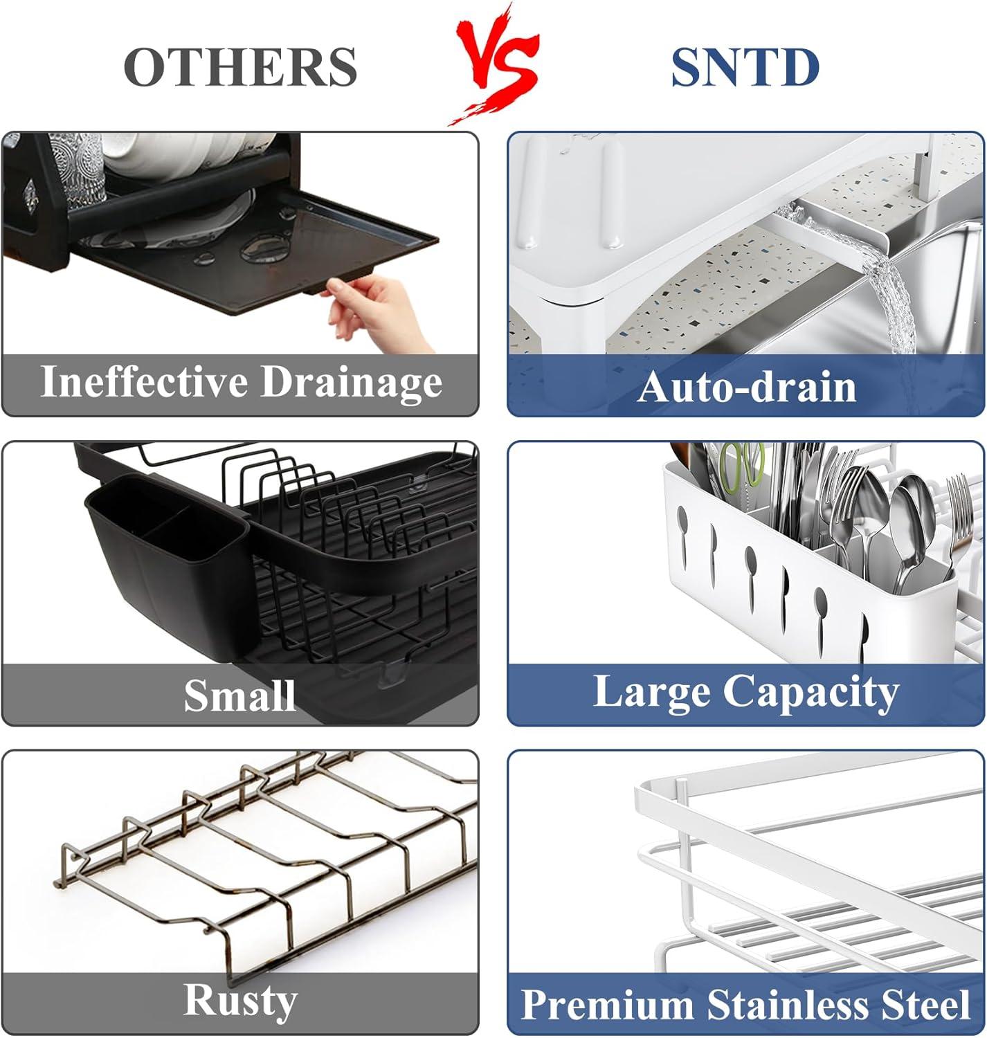BEACHWATER POOL & SPA, LLC Dish Drying Rack For Kitchen Counter - Large Dish Rack With Drainboard, Rustproof Dish Drainer With Utensil Holder For Sink