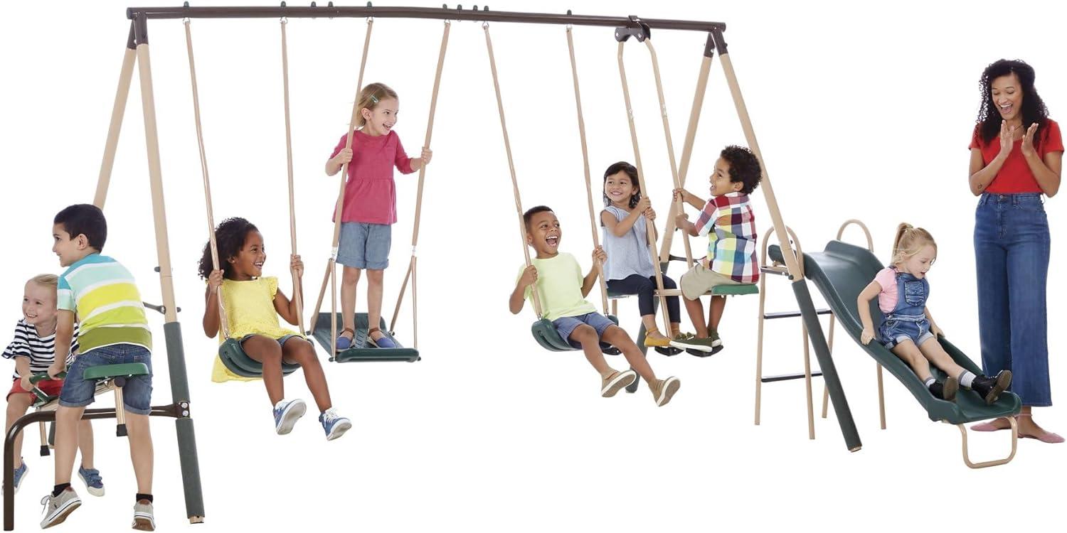 XDP Recreation Crestview Outdoor Swing Set w/ Slide, Glider, 3 Swings, & See Saw